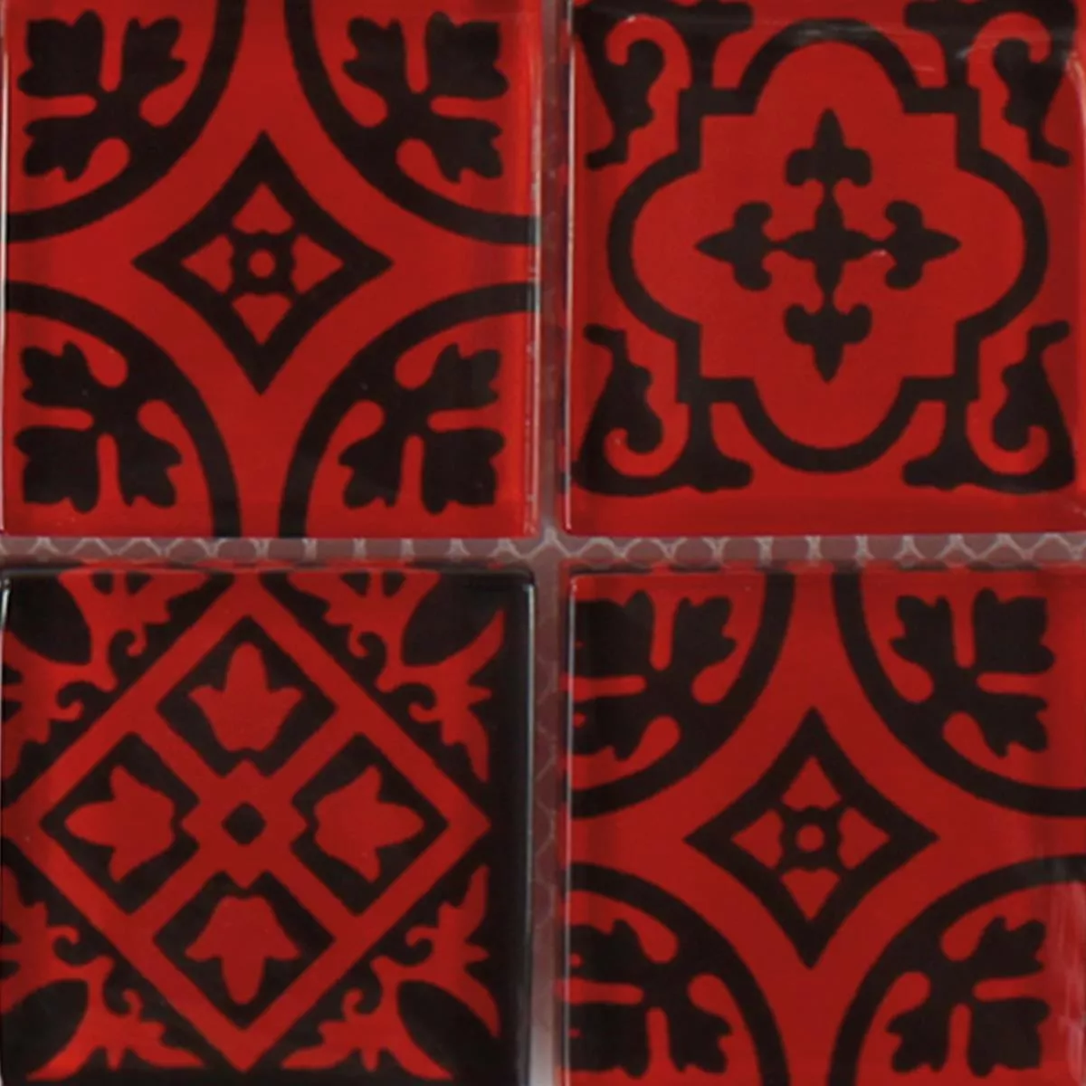 Sample Mosaic Tiles Glass Barock Ornament Red