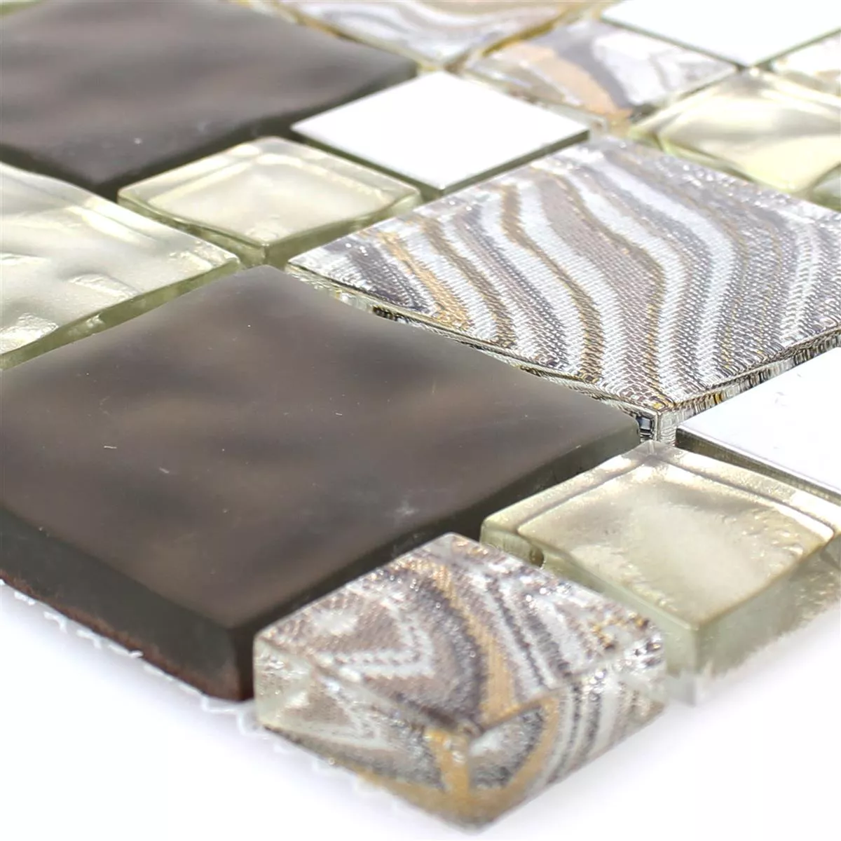 Glas Metall Stainless Steel Mosaic Tiles Zadar Beige Brown