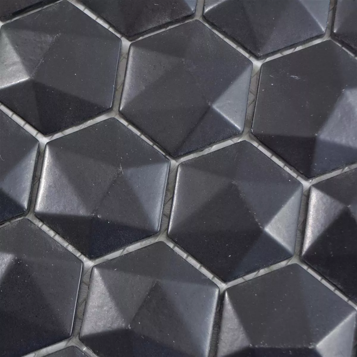 Glass Mosaic Tiles Benevento Hexagon 3D Black