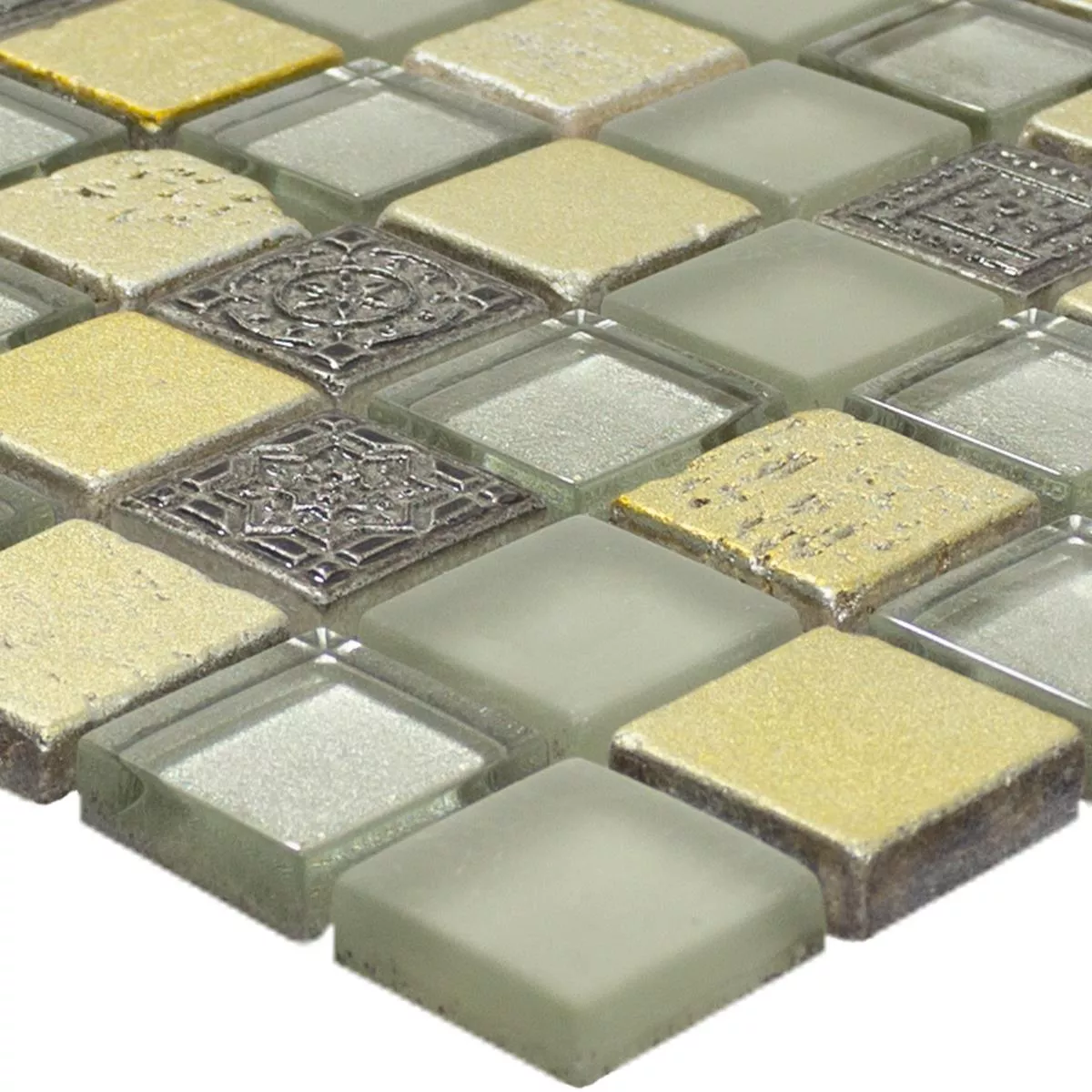 Glass Natural Stone Mosaic Tiles Shibuya Gold Beige Brown