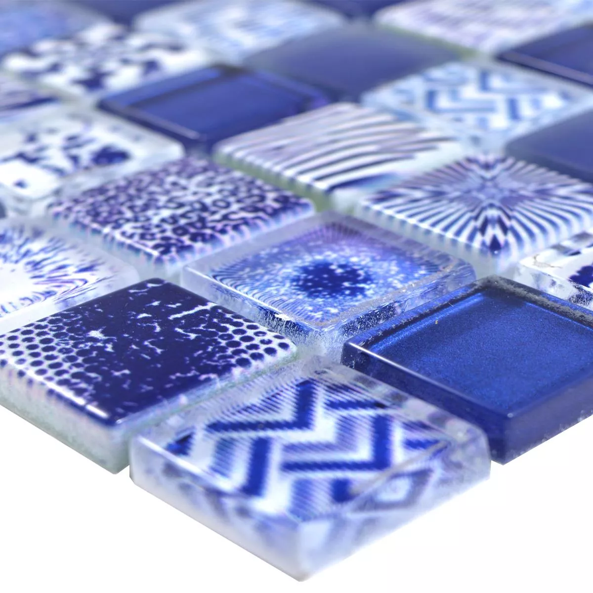 Sample Glass Mosaic Tiles Cornelia Retro Optic Blue
