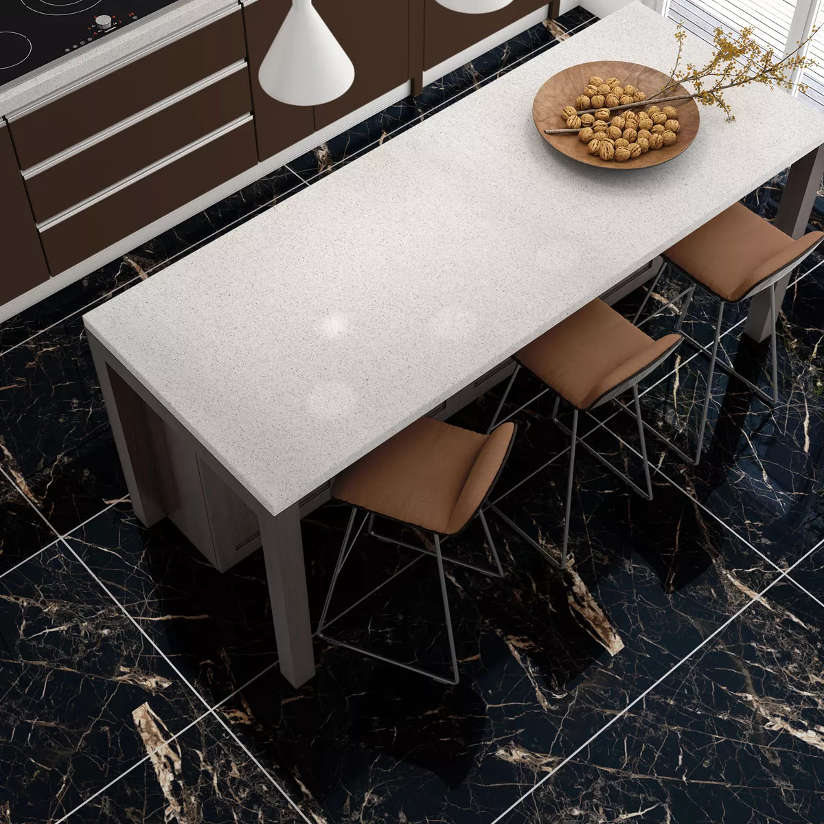 Floor Tiles Trento Marble Optic Black Gold Polished Glossy