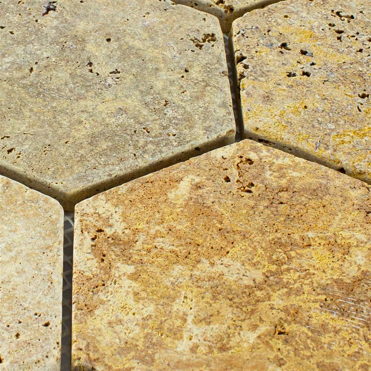 Sample Travertine Natural Stone Mosaic Tiles Mercado Hexagon Gold