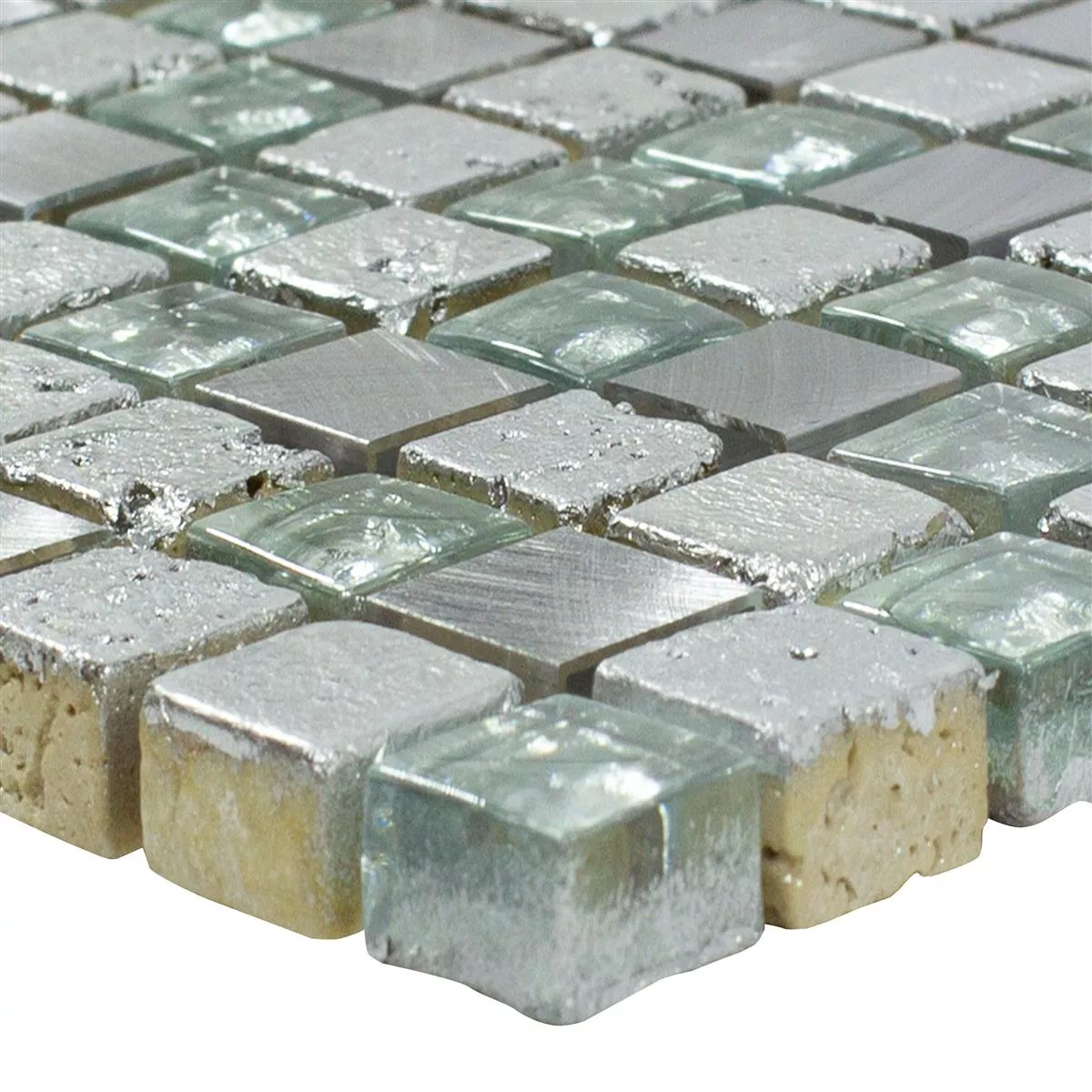 Sample Natural Stone Glass Aluminium Mosaic Tiles Stilo Light Grey Silver