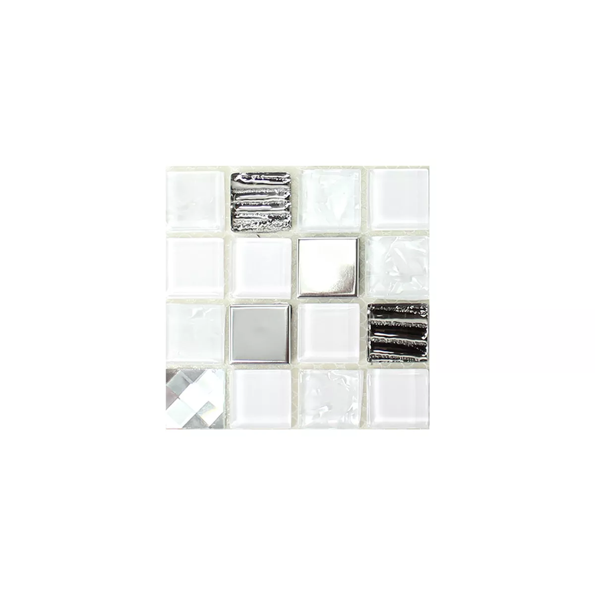 Sample Self Adhesive Glass Stainless Steel Mosaic White Silver