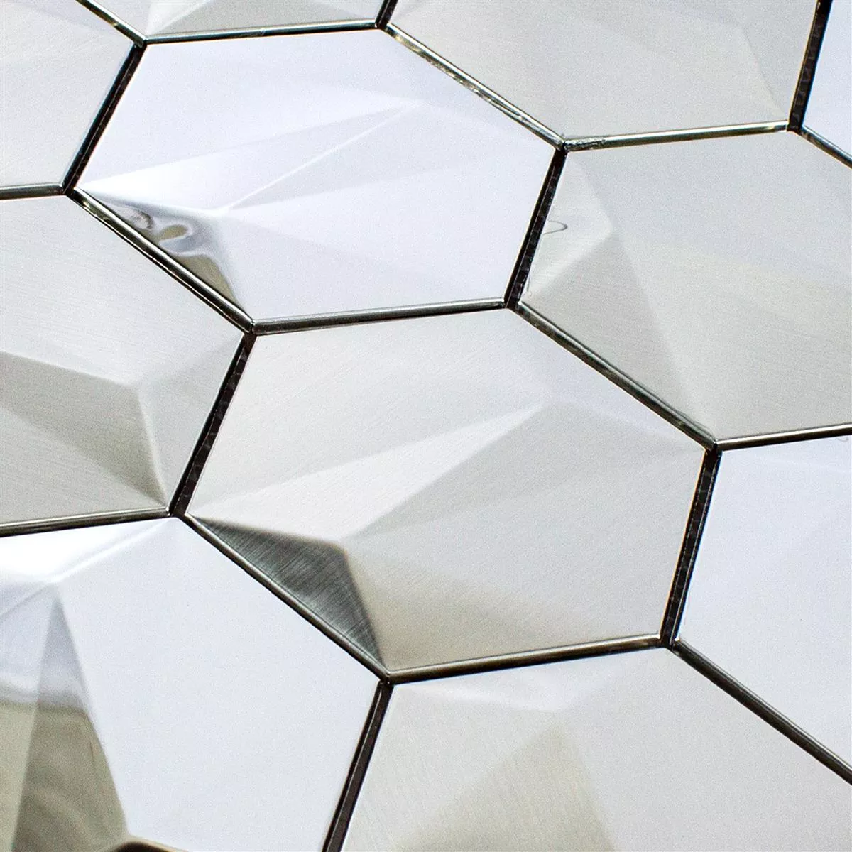 Sample Stainless Steel Mosaic Tiles Durango Hexagon 3D Silver