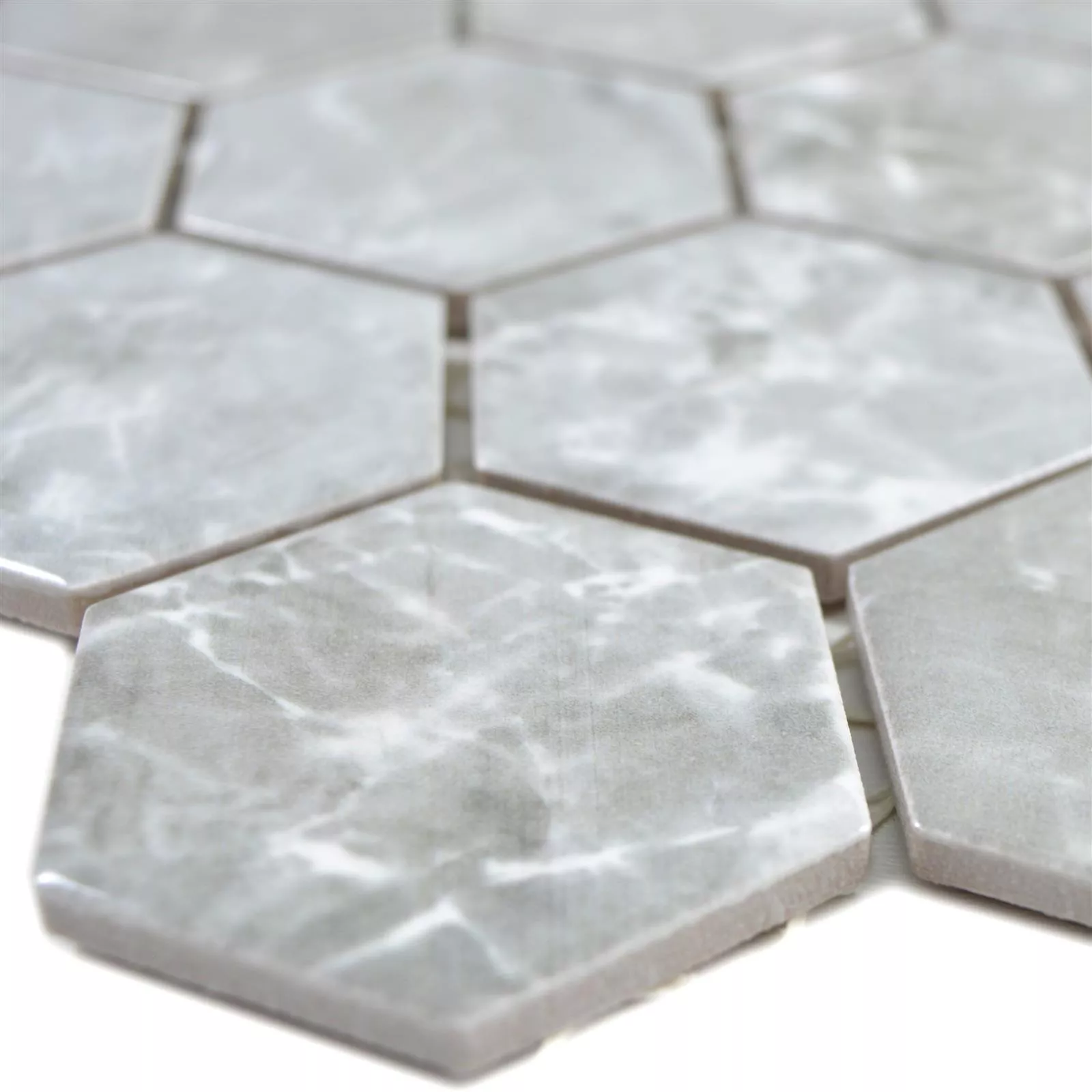Ceramic Mosaic Mozart Hexagon Grey Glossy