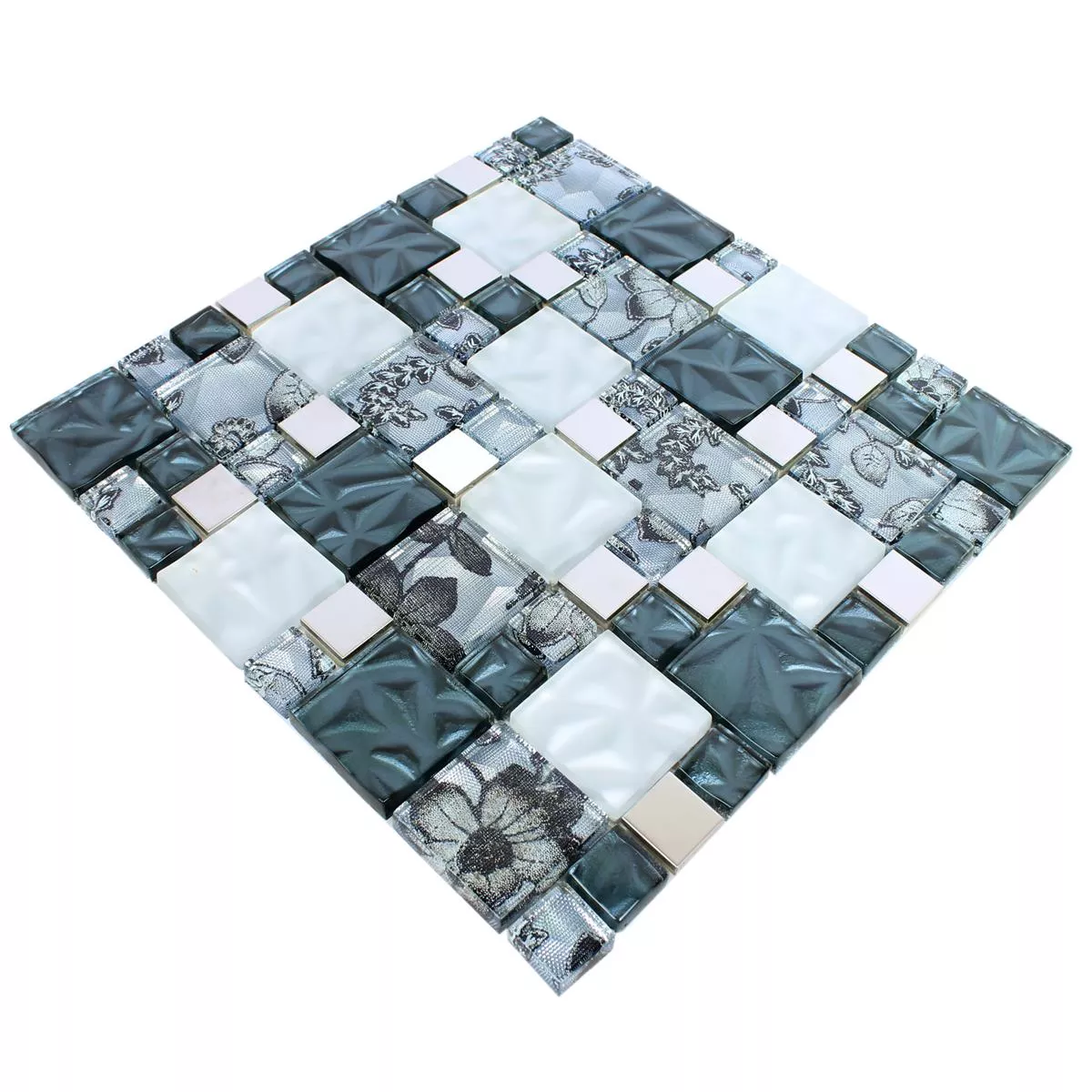 Sample Glas Metall Stainless Steel Mosaic Tiles Zadar Grey Blue