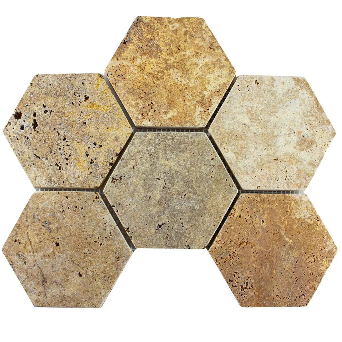 Sample Travertine Natural Stone Mosaic Tiles Mercado Hexagon Gold