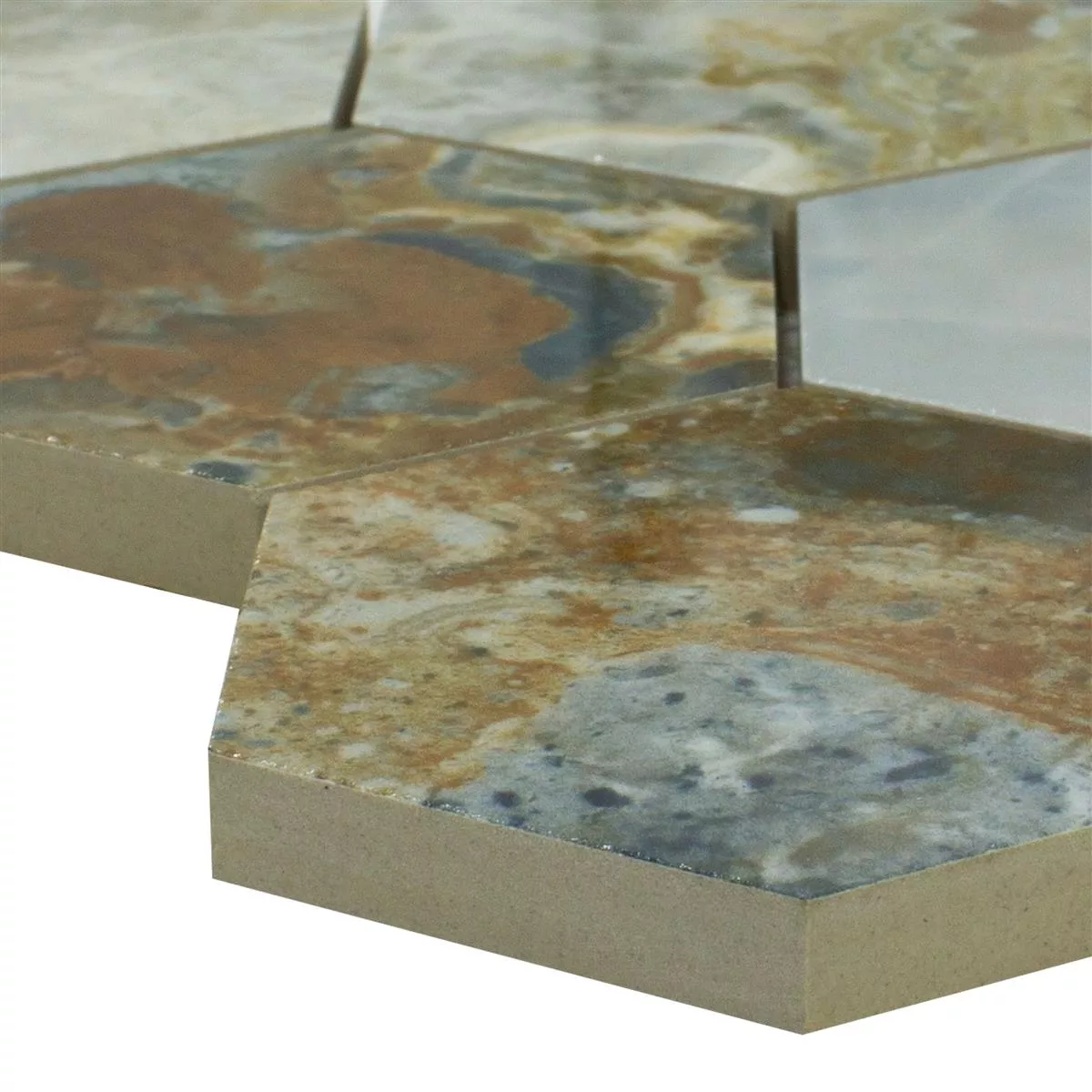 Ceramic Mosaic Tiles Naftalin Hexagon Brown Blue Ceramic Mosaic Tiles Naftalin Hexagon Brown Blue