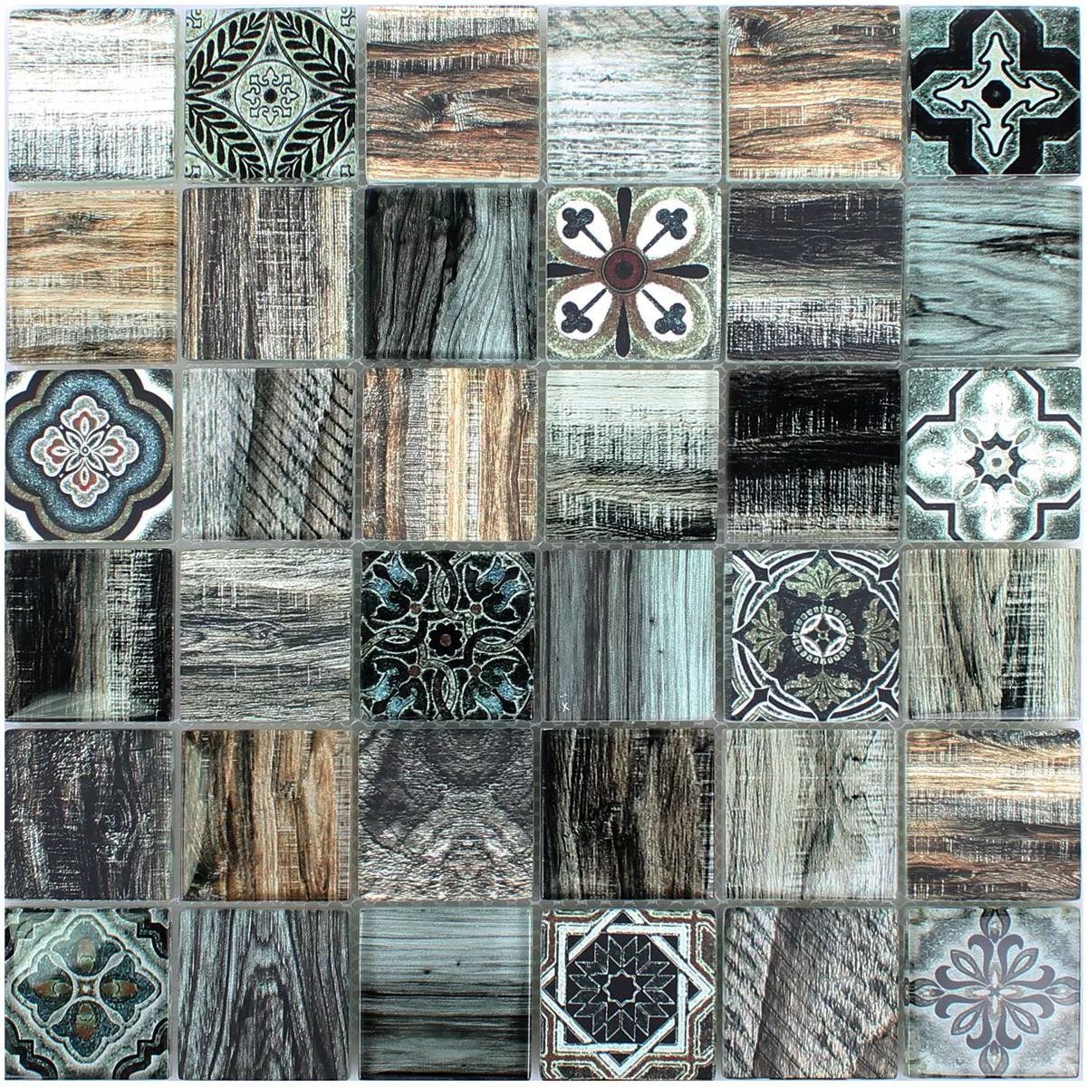 Sample Glass Mosaic Tiles Wood Optic Makarska Brown Green