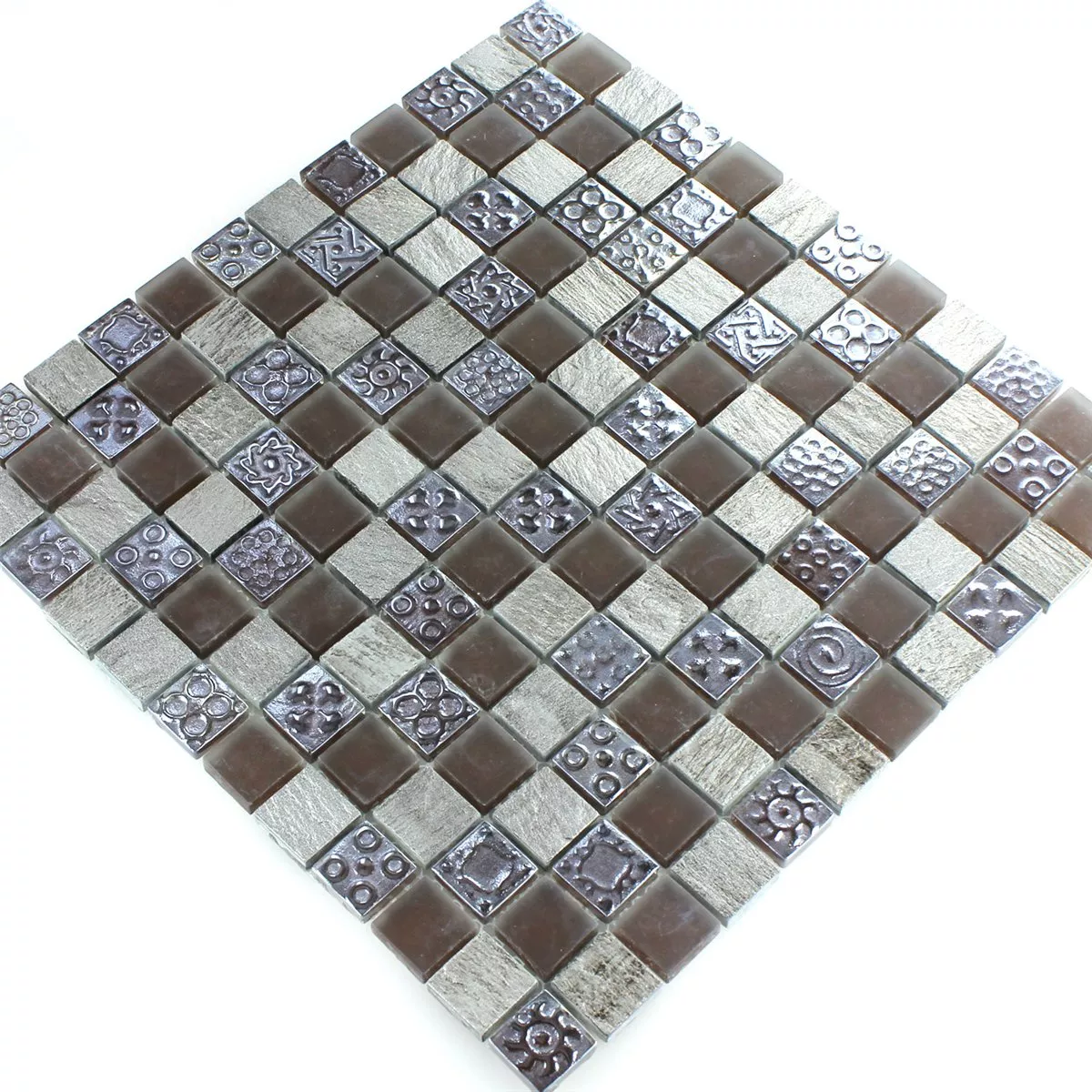 Sample Mosaic Tiles Limestone Glass Grey Brown 