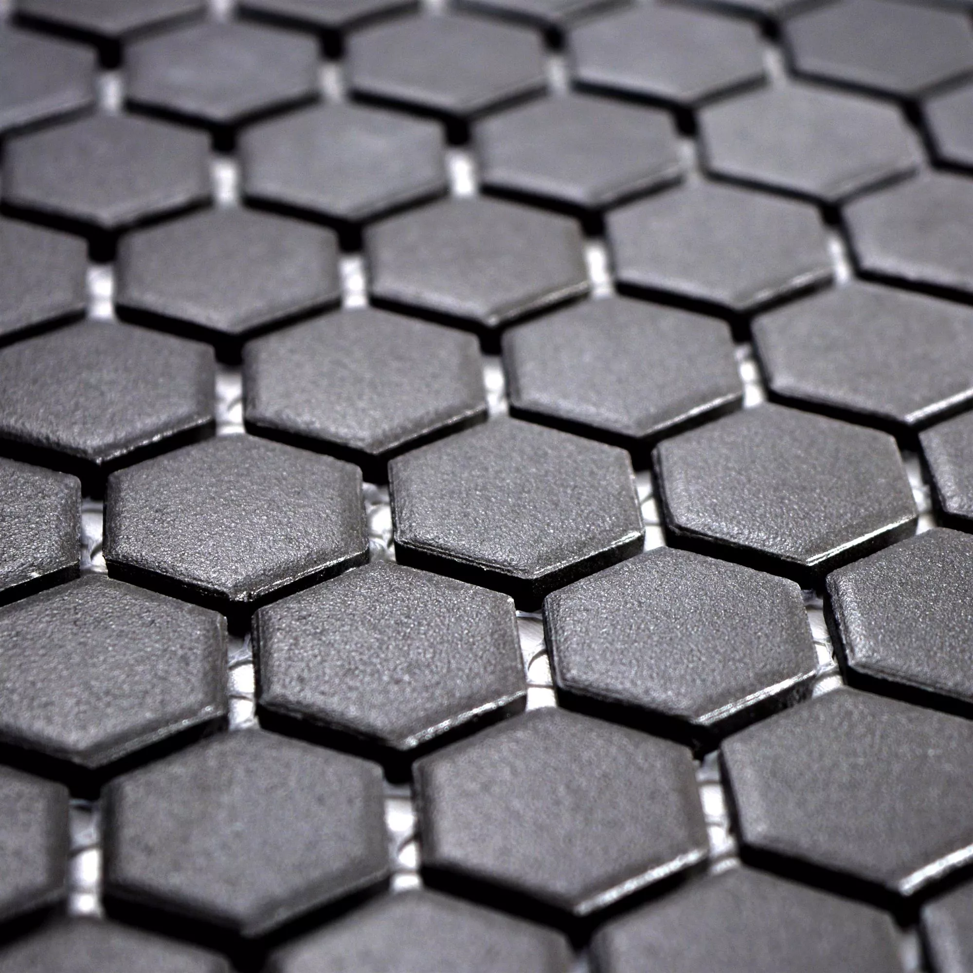 Ceramic Mosaic Tiles Hexagon Zeinal Unglazed Black R10B