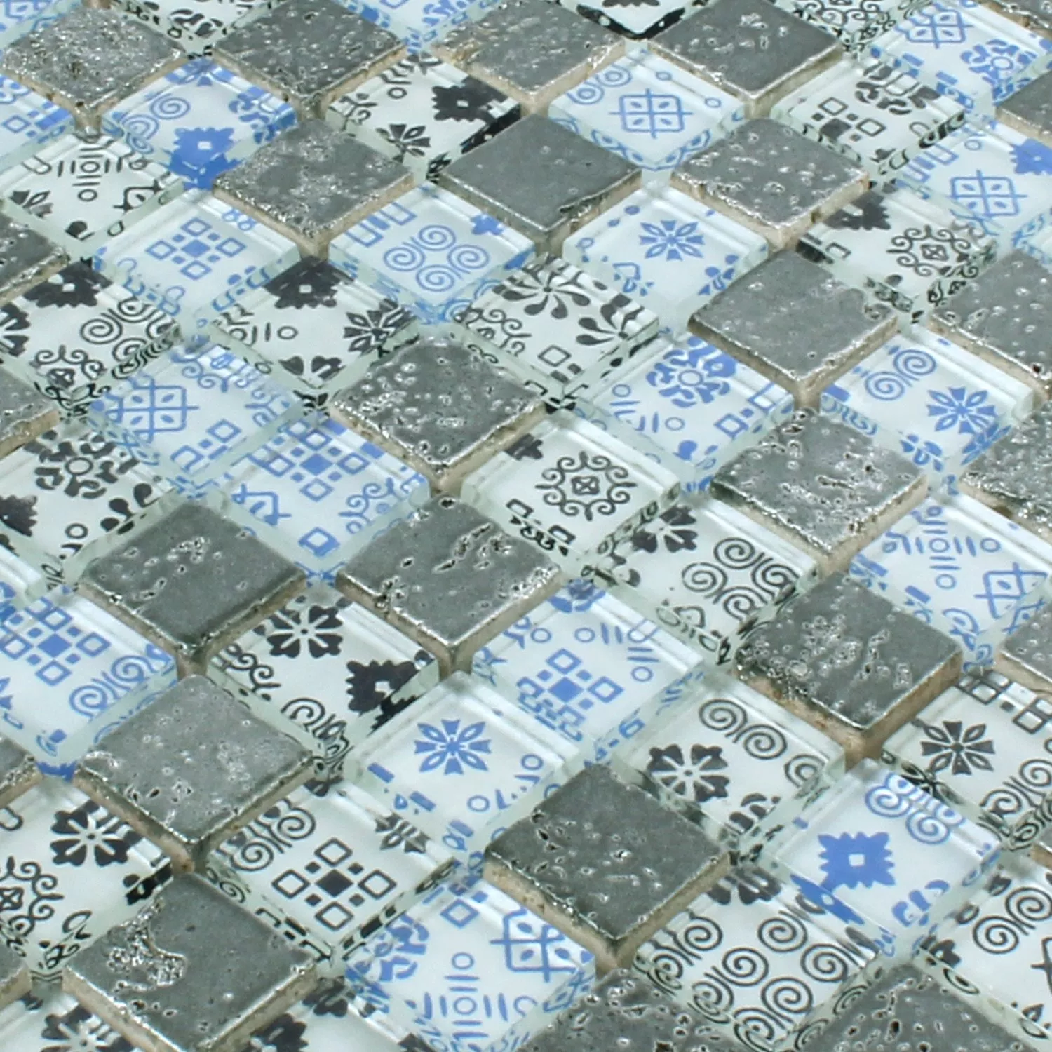 Mosaic Tiles Resin Glass Belmont Blue Silver