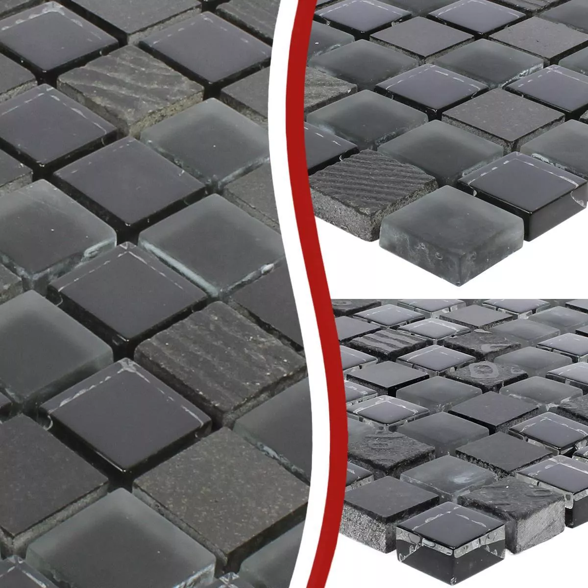 Sample Mosaic Tiles Ankara Glass Stone Mix Black