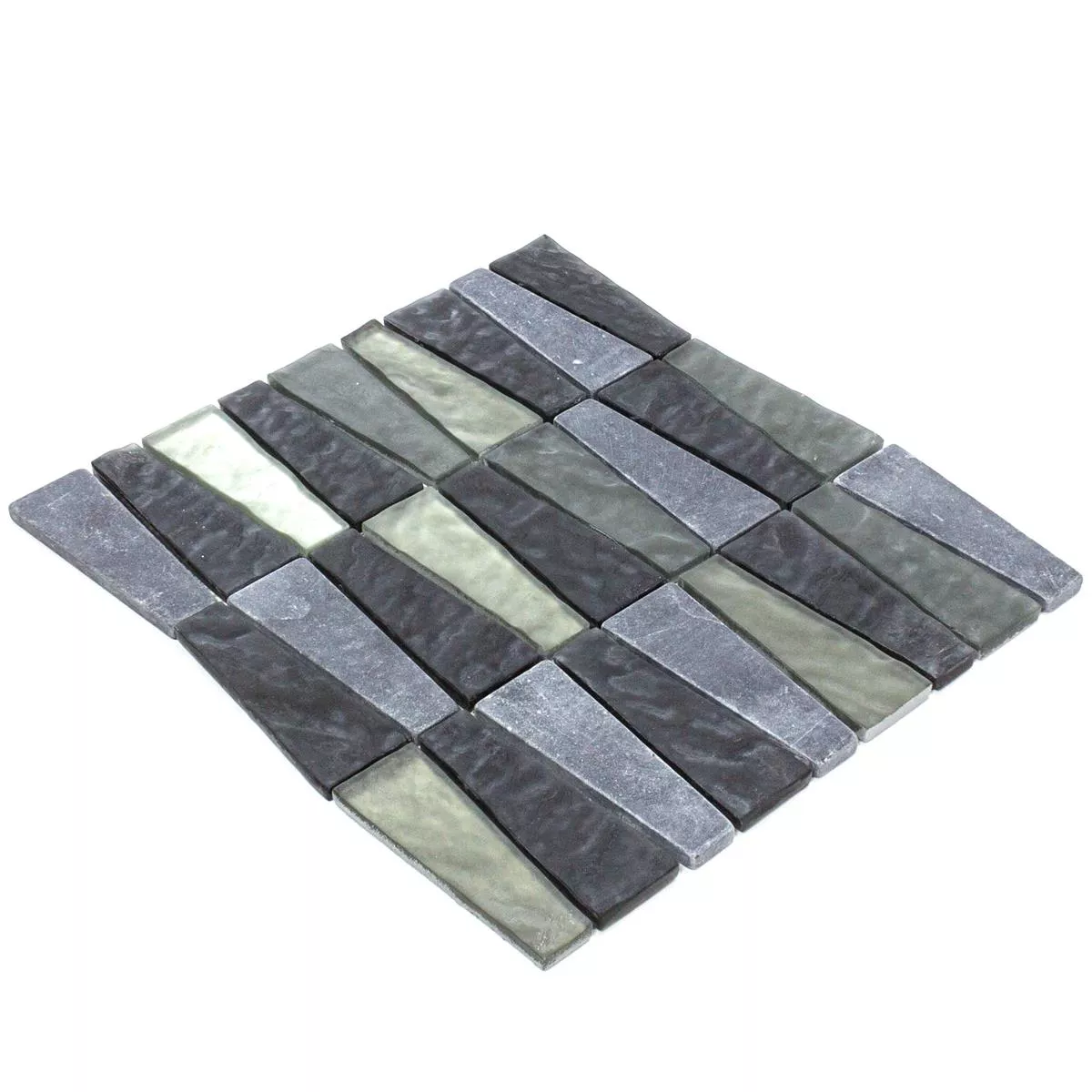 Sample Glass Natural Stone Mosaic Tiles Marseille Grey Black Mix 