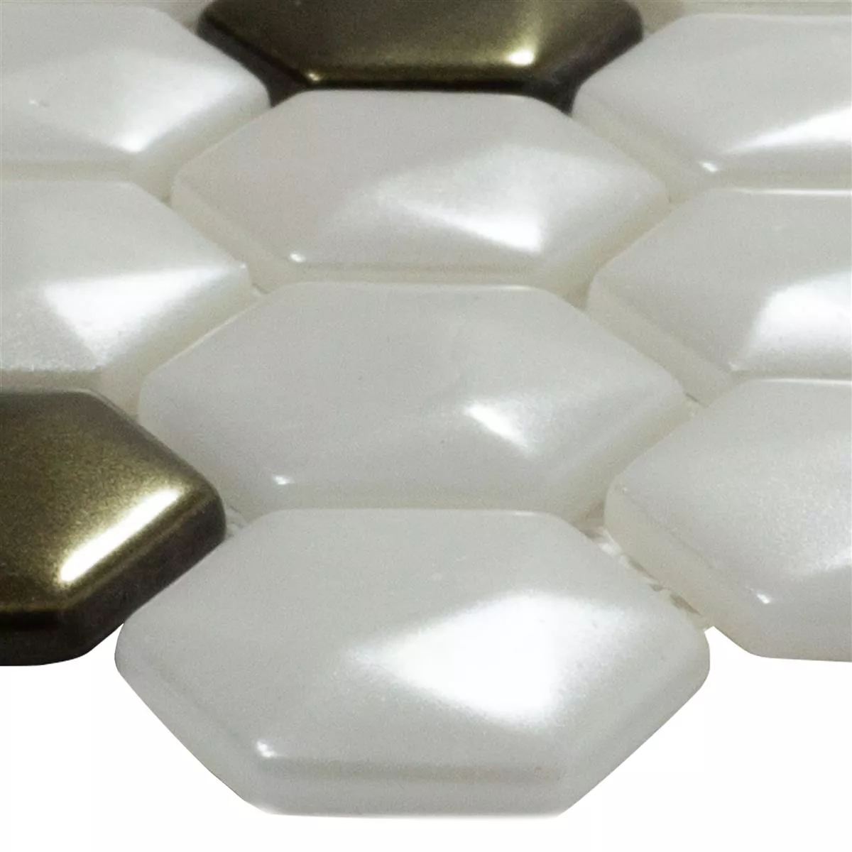 Glass Mosaic Tiles Las Vegas Hexagon 3D Blanc Gold Glass Mosaic Tiles Las Vegas Hexagon 3D Blanc Gold