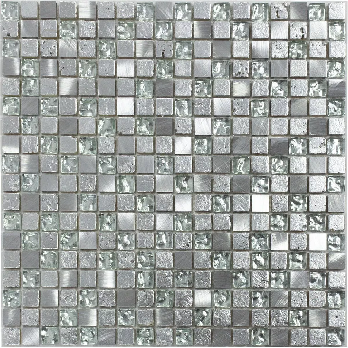 Natural Stone Glass Aluminium Mosaic Tiles Stilo Light Grey Silver