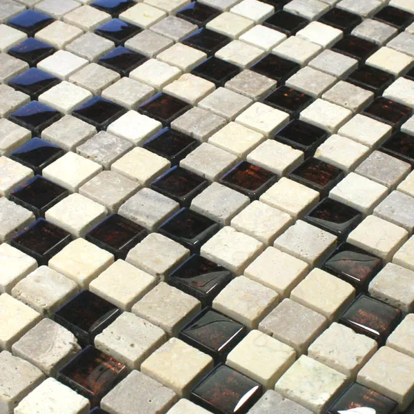 Mosaic Tiles Glass Marble Metal 15x15x8mm Beige