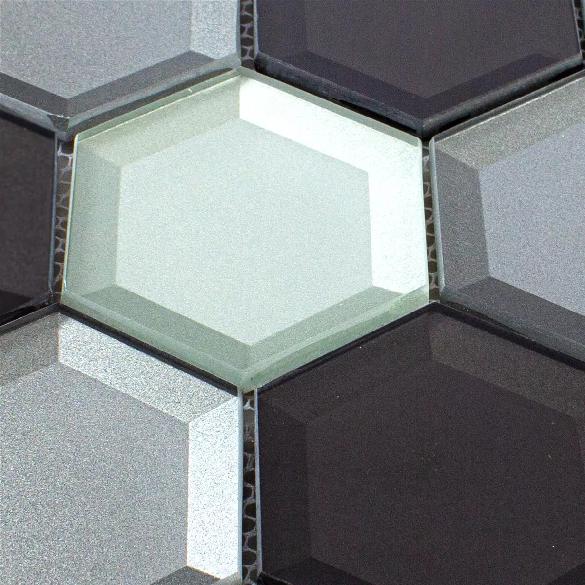 Glass Mosaic Melfort Hexagon Brown Silver Cyan