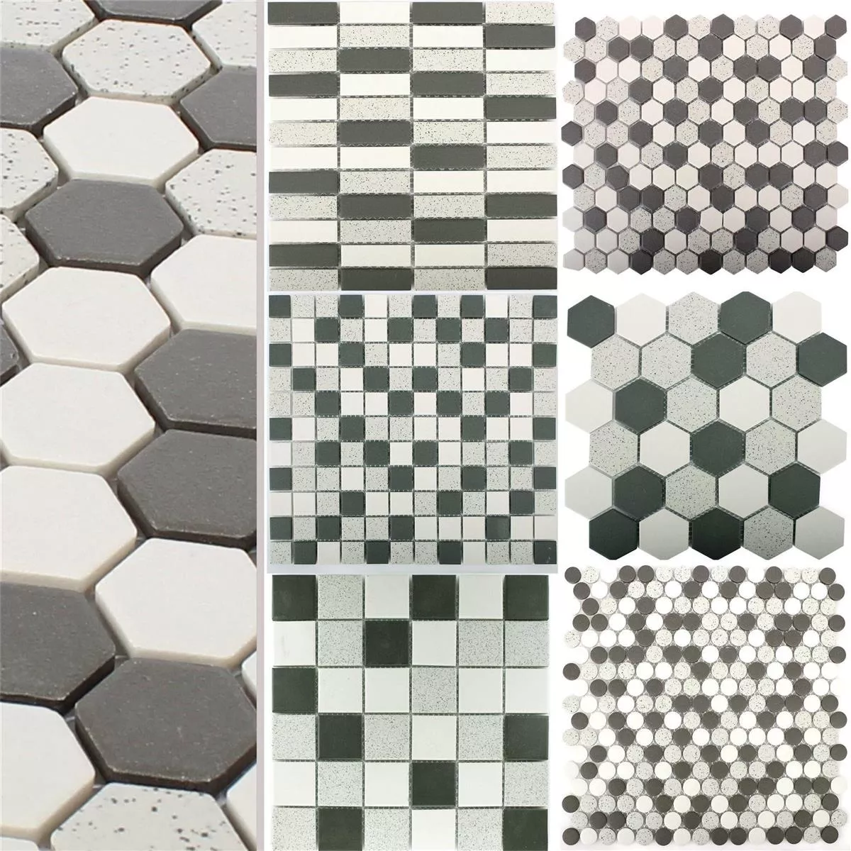 Sample Ceramic Mosaic Tiles Monforte Black Grey Non-Slip