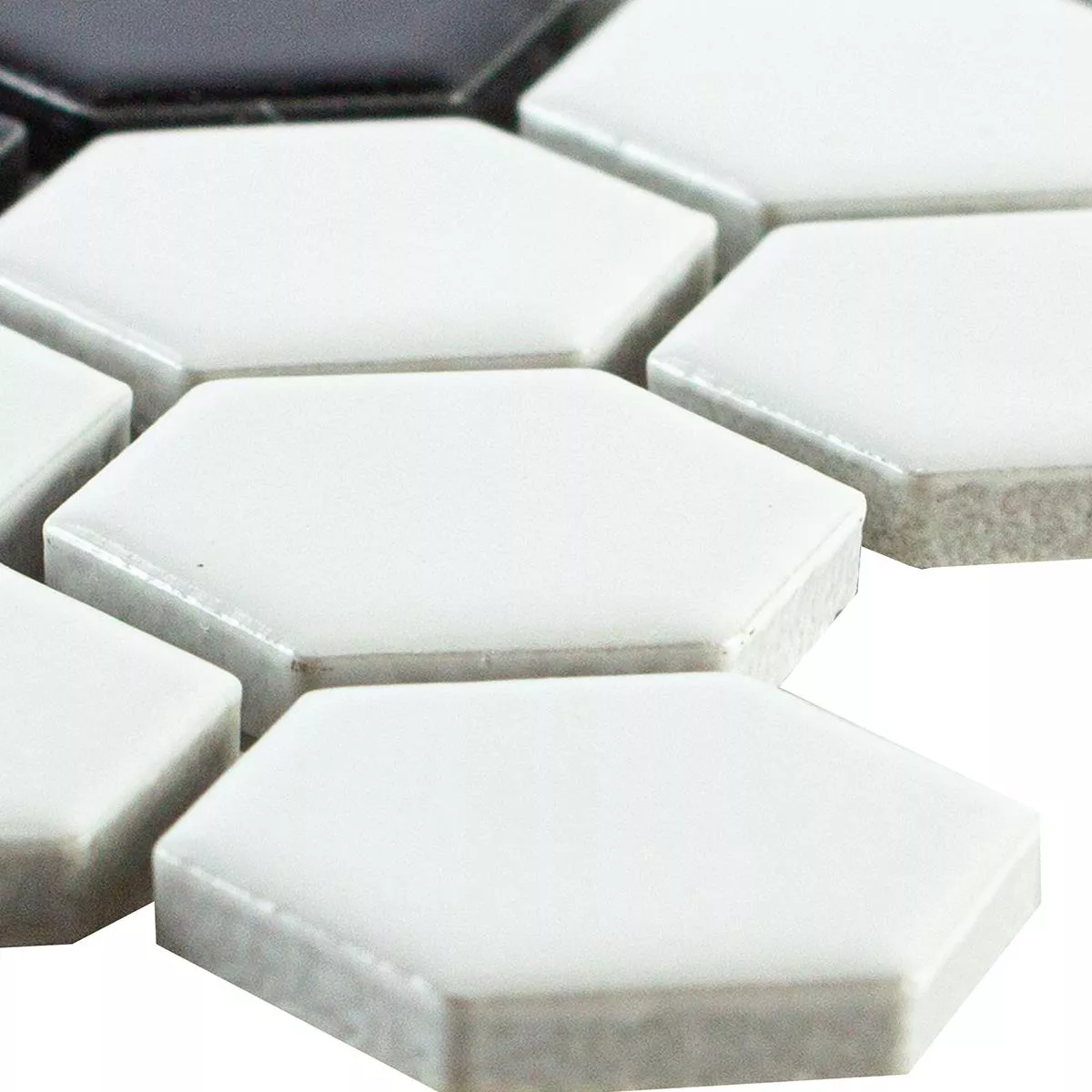 Sample Ceramic Mosaic Tile Carlsbad Flower Black Blanc