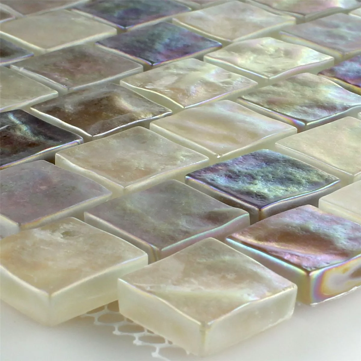 Sample Mosaic Tiles Glass Nacre Effect Creme