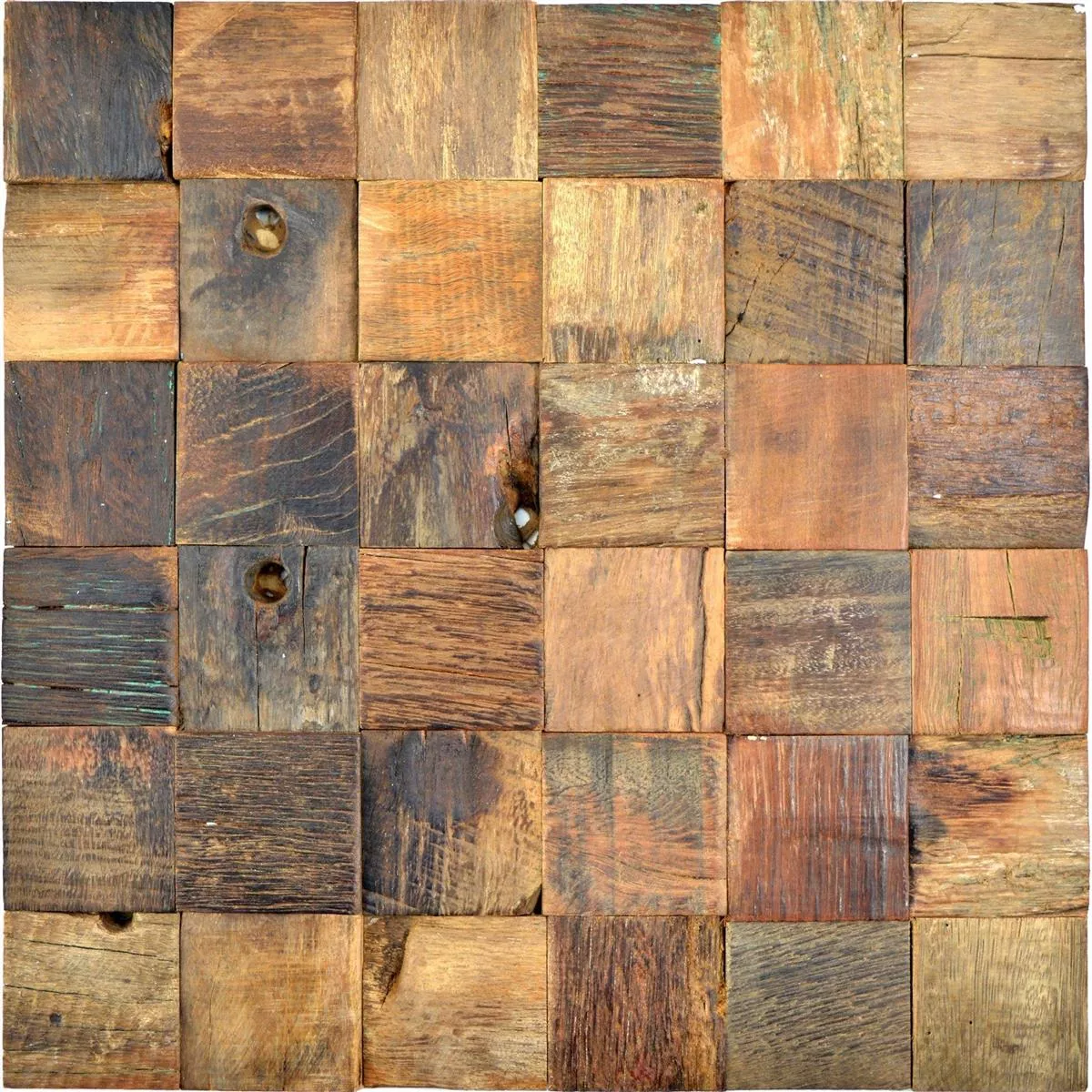 Wood Mosaic Tiles Bredon 3D Brown Square