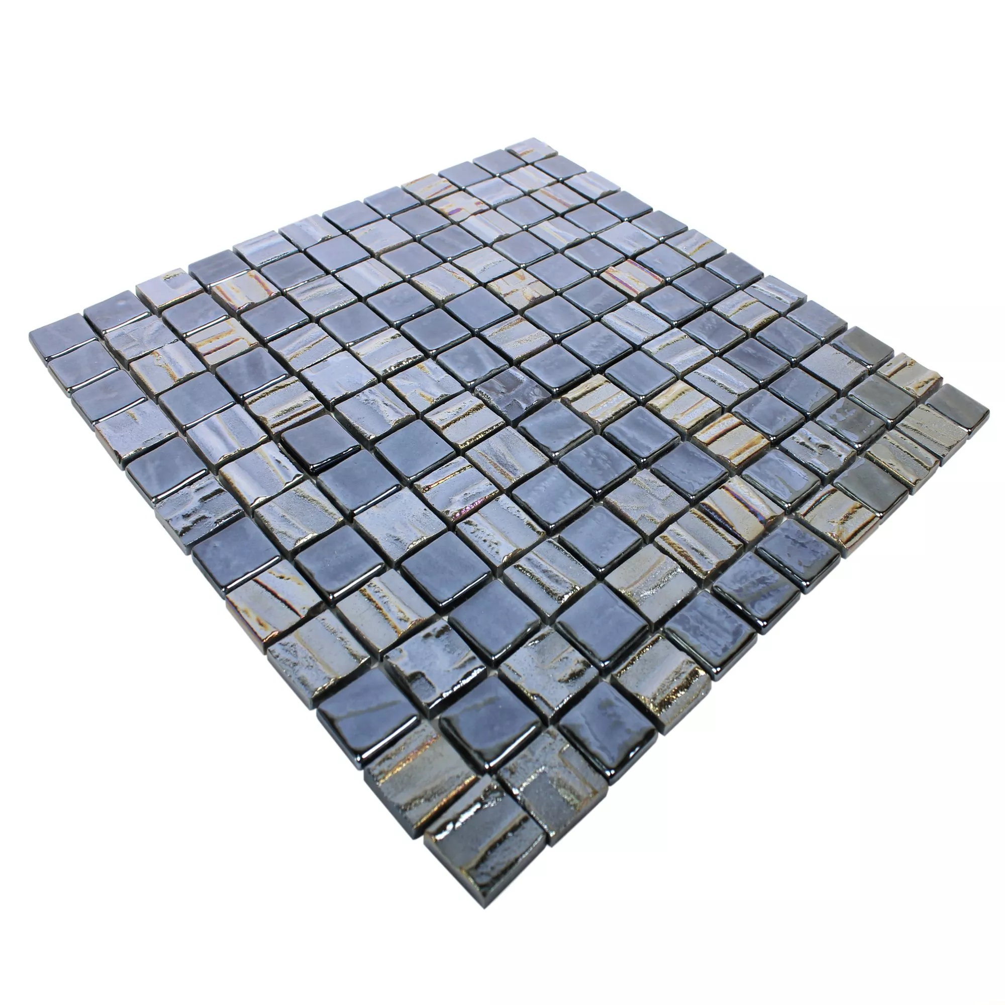 Glass Mosaic Tiles Presley Black Metallic