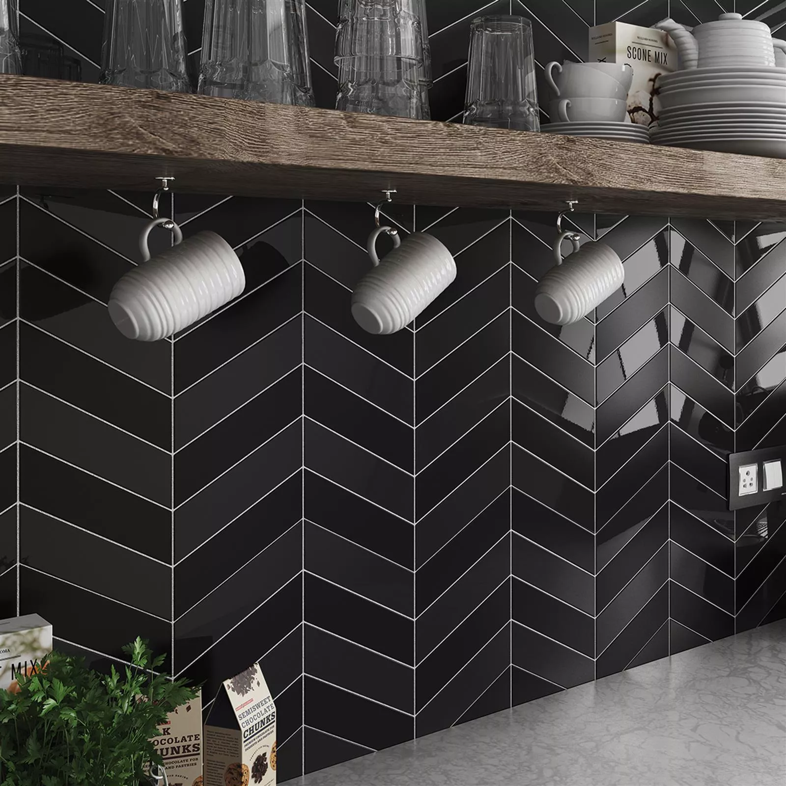 Wall Tiles Silex 18,6x5,2cm Black Mat Obliquely Right