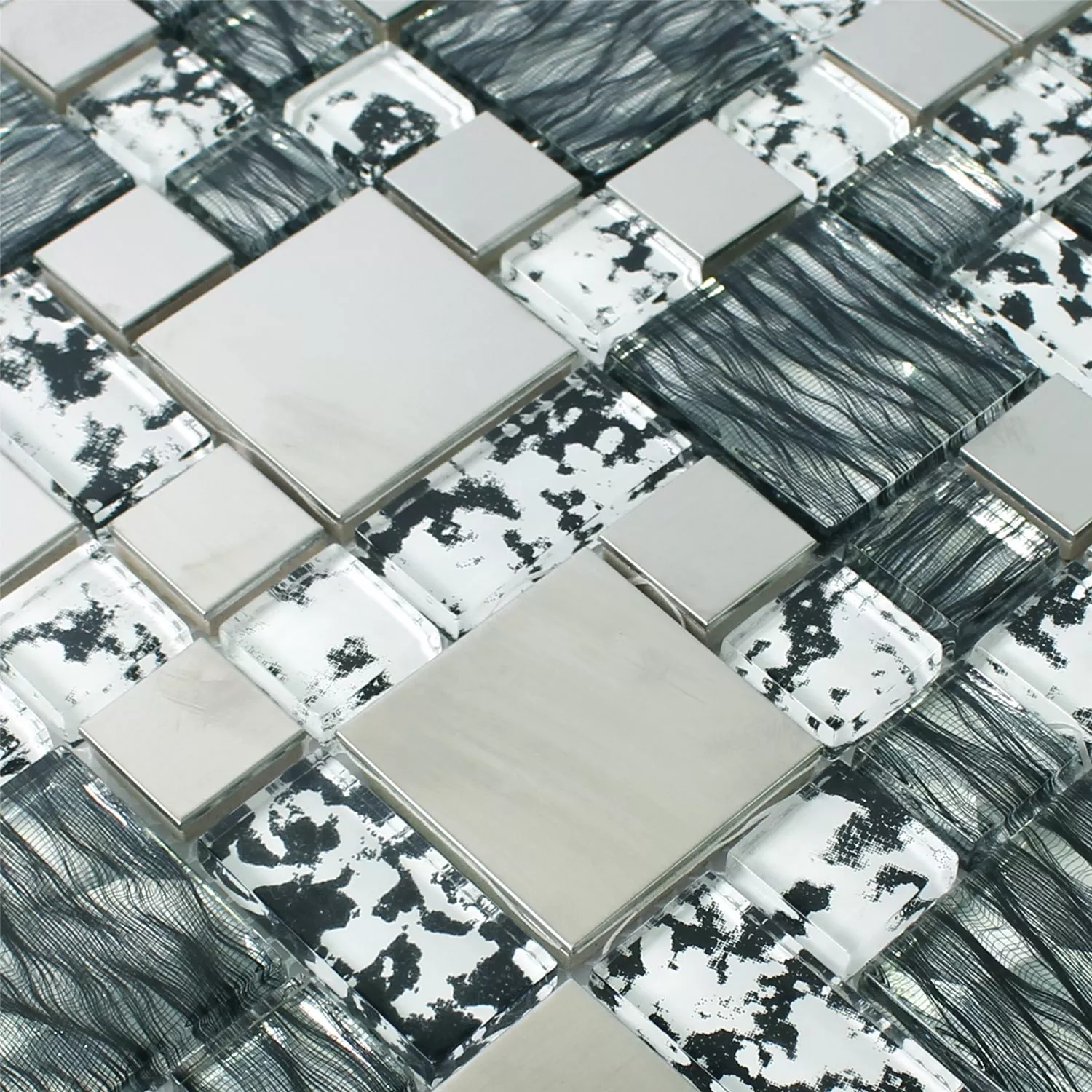 Glass Stainless Steel Mosaic Rio Black Silver White