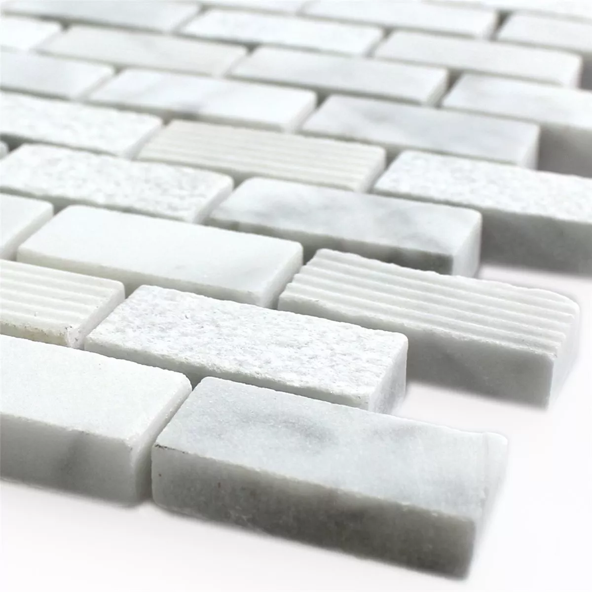 Mosaic Tiles Natural Stone Carrara White 15x30x8mm