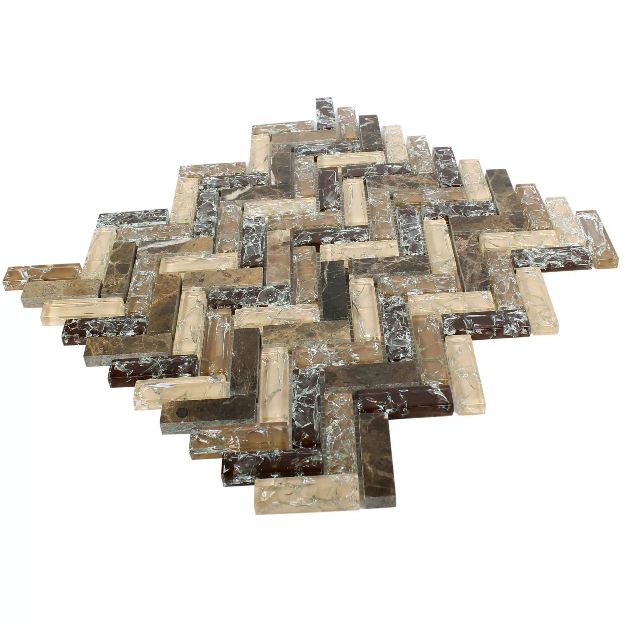 Sample Mosaic Tiles Glass Natural Stone Malawi Dark Emperador Fish Bone
