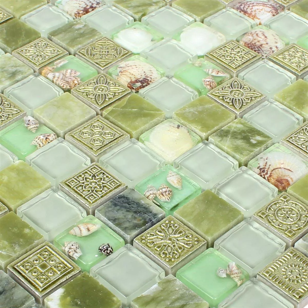 Glass Mosaic Natural Stone Tiles Tatvan Shell Green