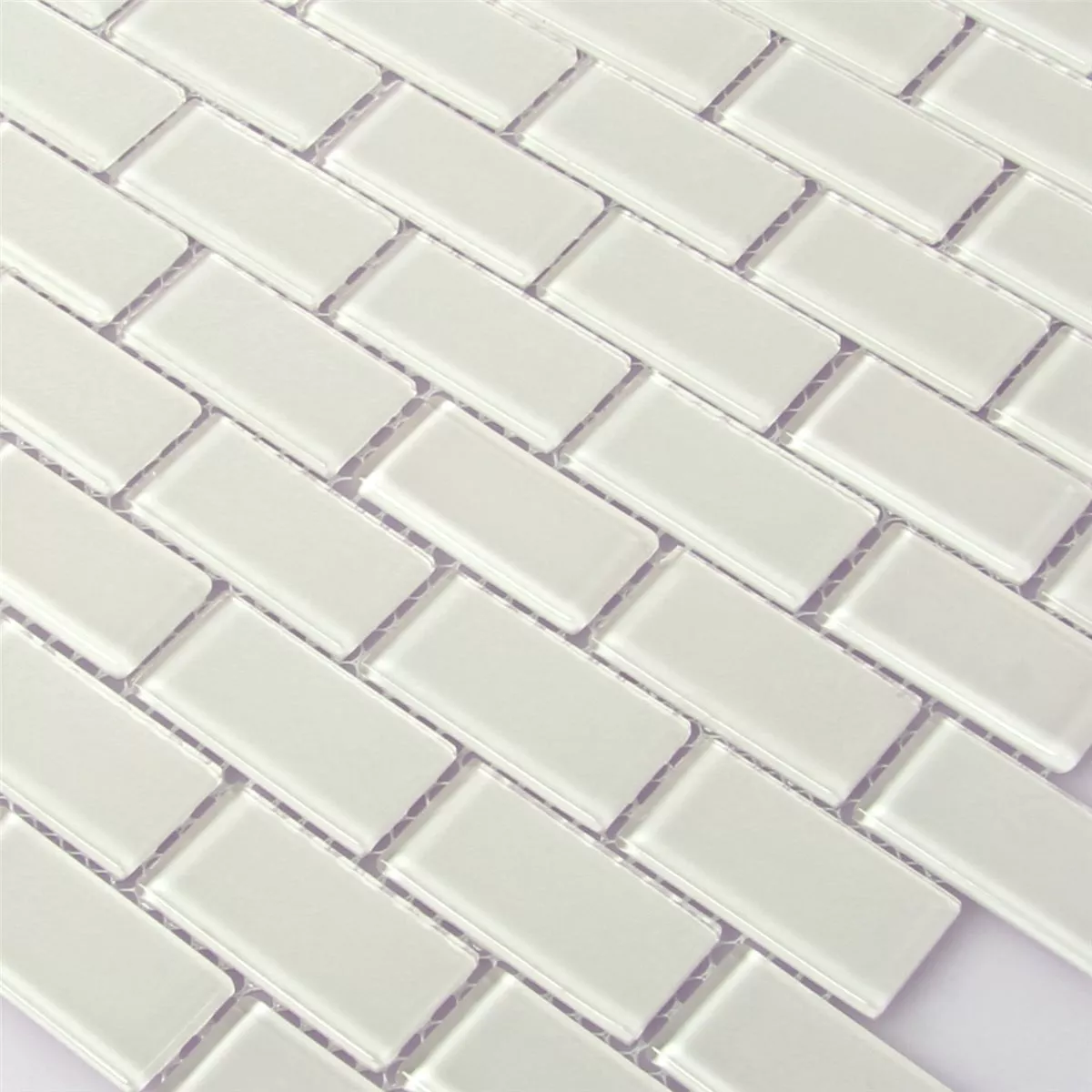 Mosaic Tiles Glass Brick White Glossy 25x50x4mm