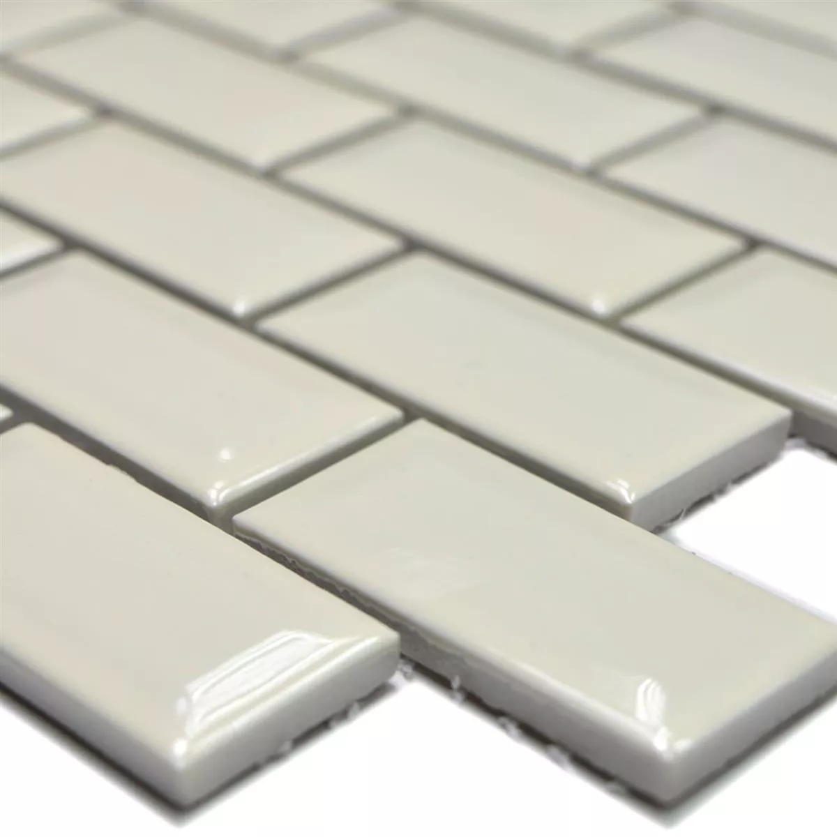 Ceramic Metro Mosaic Tiles Baltimore Facet Ivory Glossy