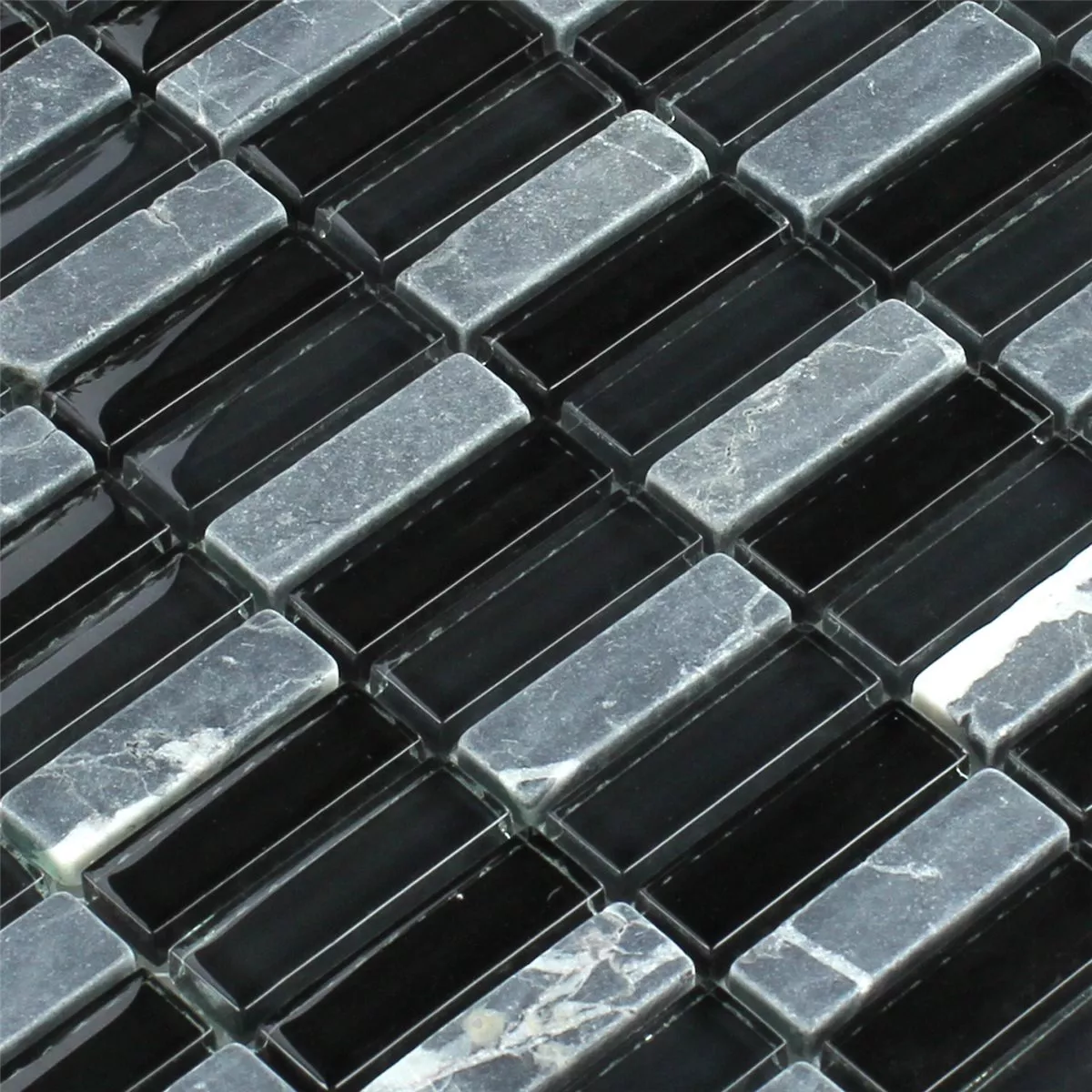 Mosaic Tiles Glass Marble Black Grey Mix