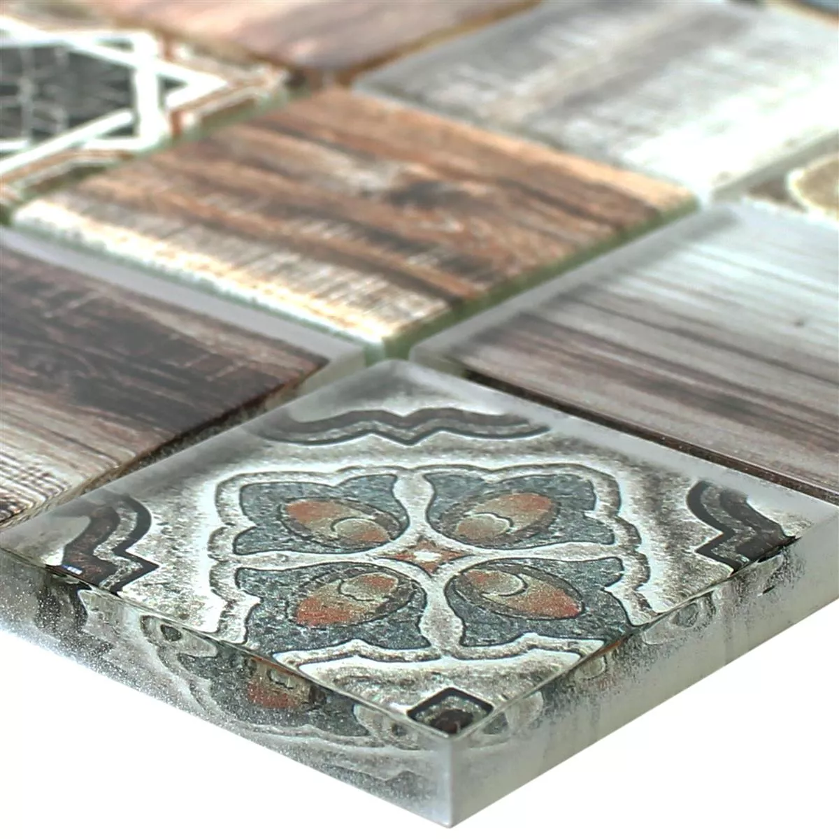 Glass Mosaic Tiles Wood Optic Makarska Brown