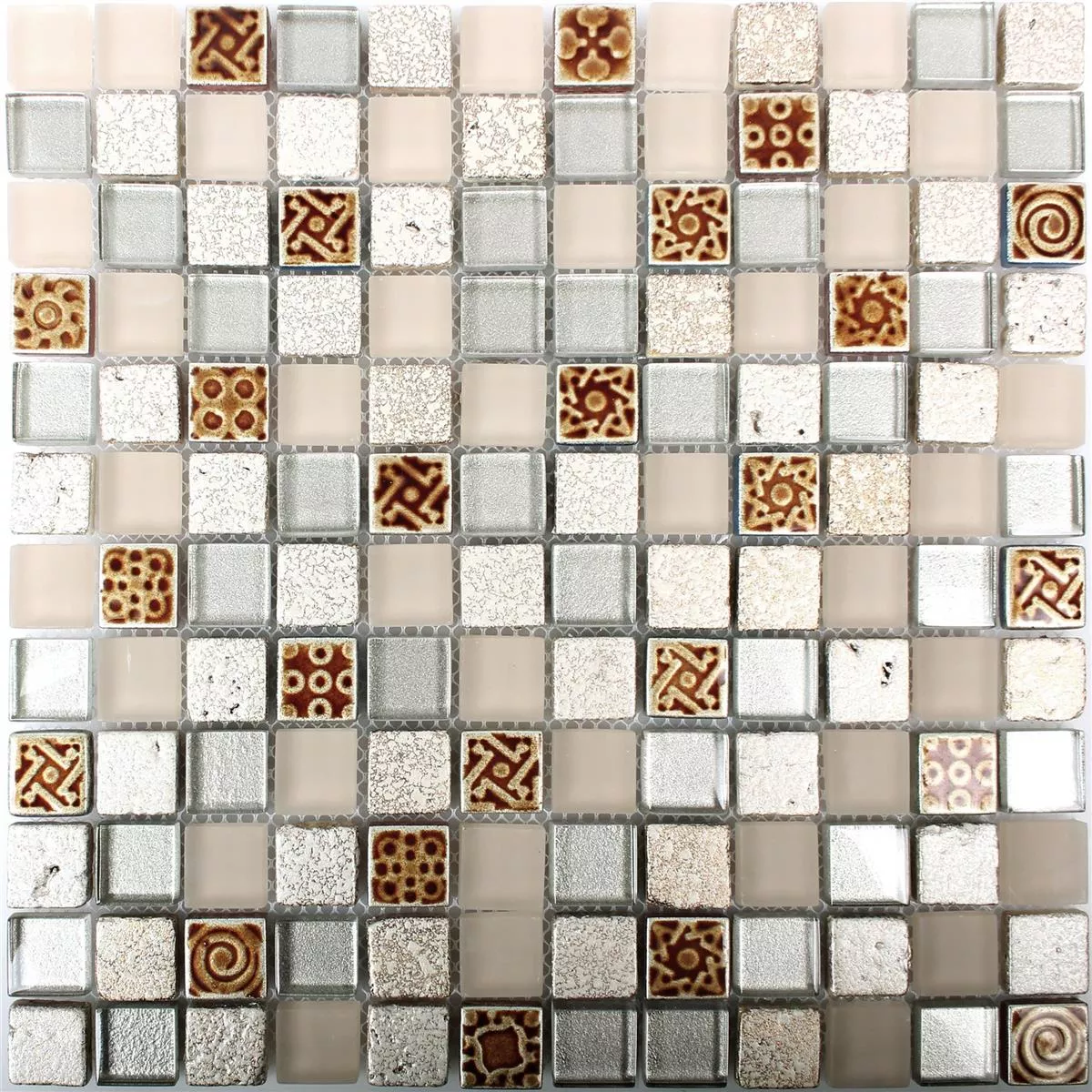Glass Mosaic Natural Stone Tiles Kobold Beige Silver
