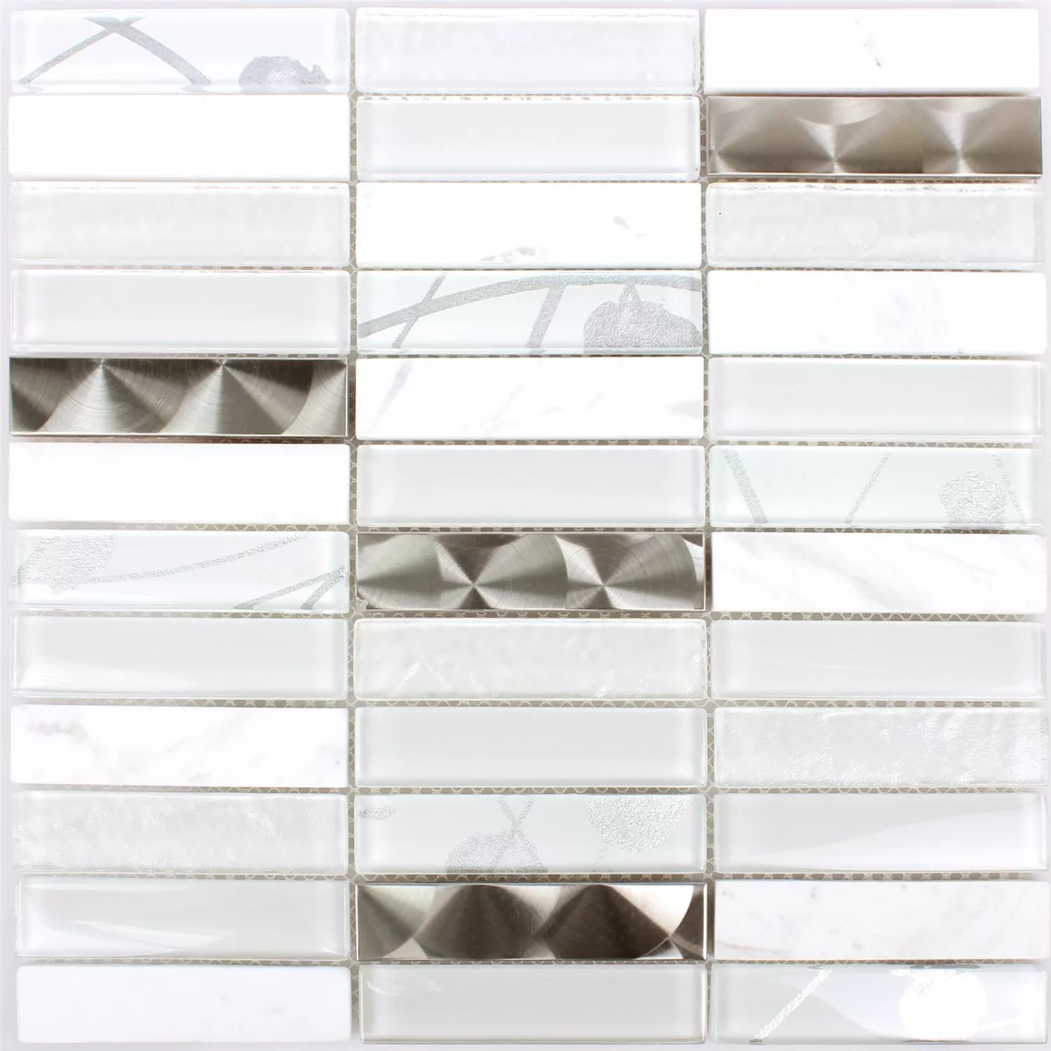 Mosaic Tiles Musical Glass Stone Steel Mix White