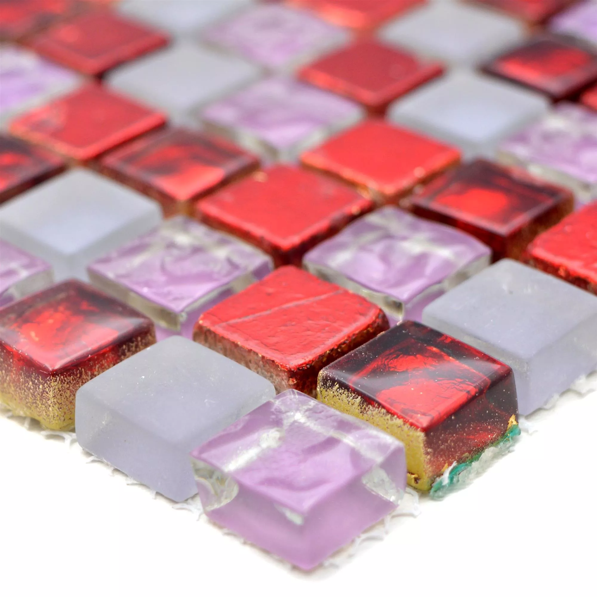Glass Mosaic Natural Stone Tiles Cleopatra Pink Red White