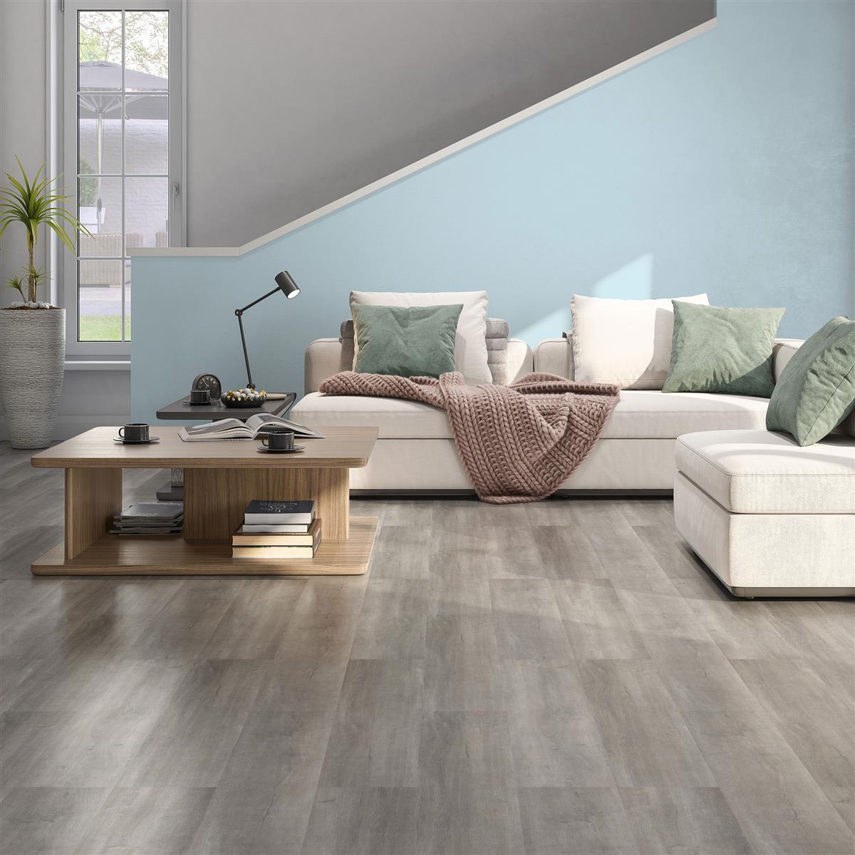 Modular Tile Click System Vinyl Floor Tiles Click System Greywood Grey 17,2x121cm