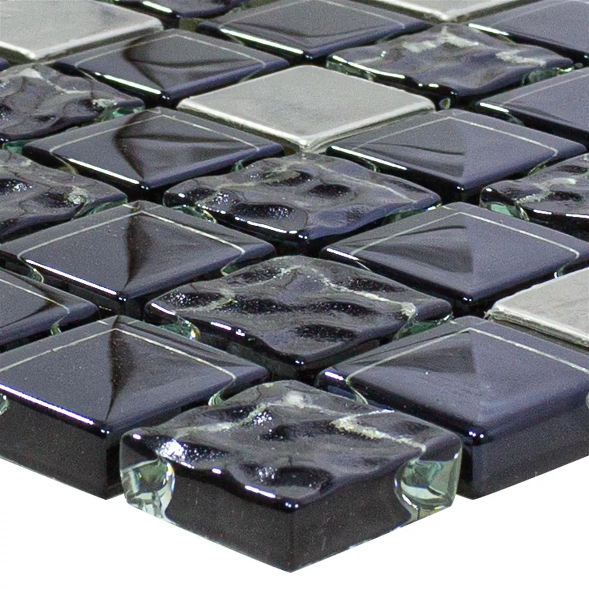 Mosaic Tiles Glass Stainless Steel Blackriver Black Silver Mix