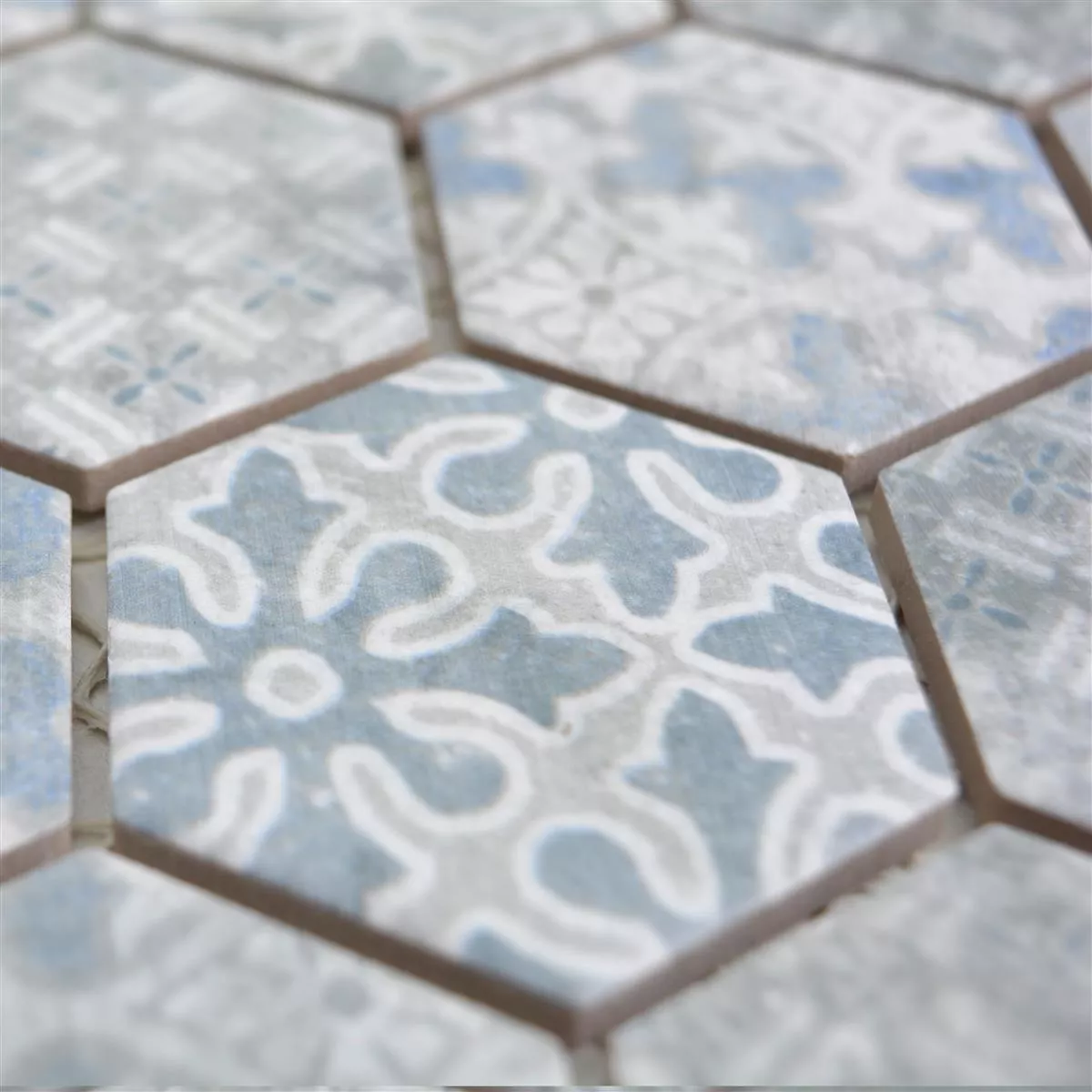 Sample Ceramic Mosaic Retro Tiles Lawinia Hexagon Blue
