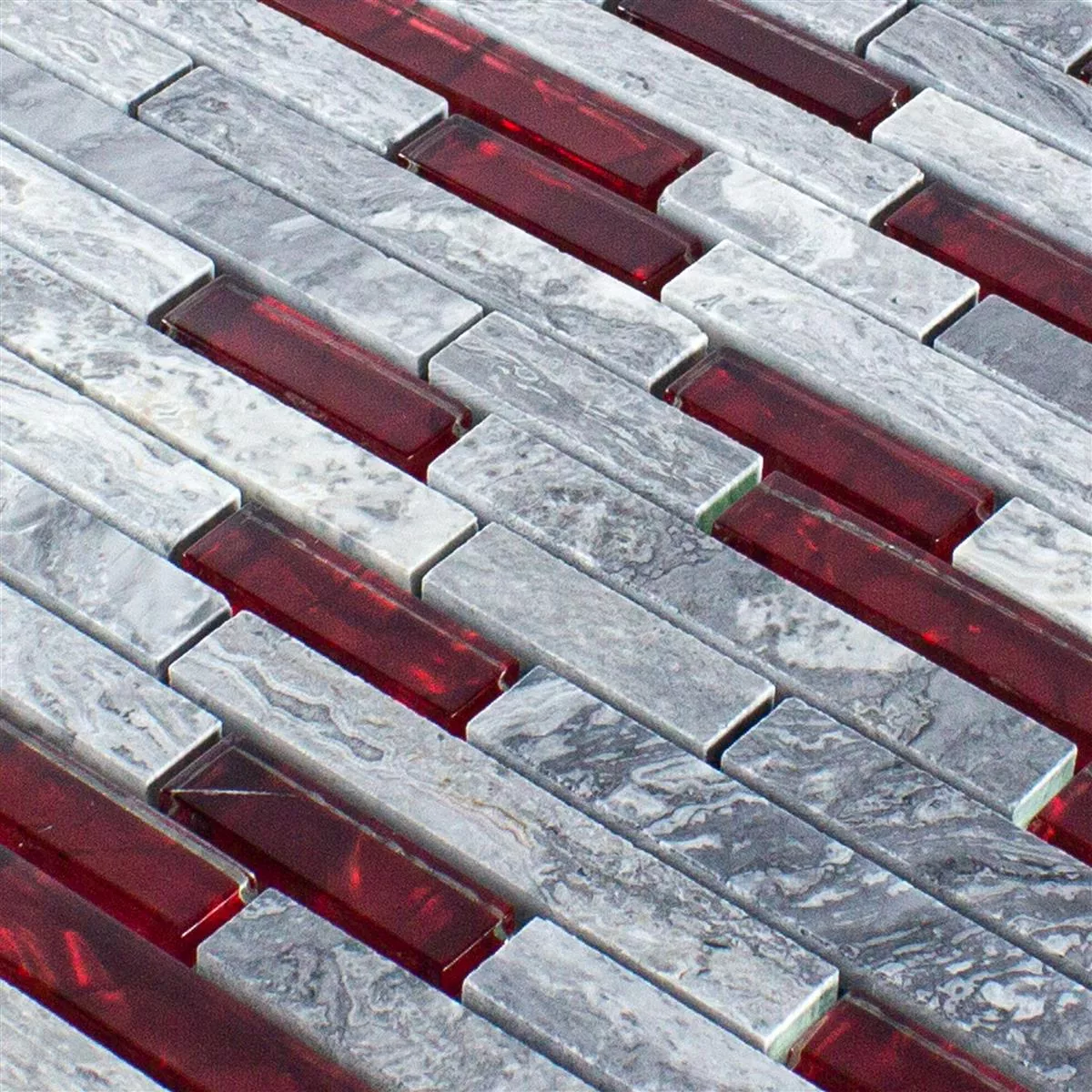 Glass Natural Stone Mosaic Tiles Sinop Grey Red Brick