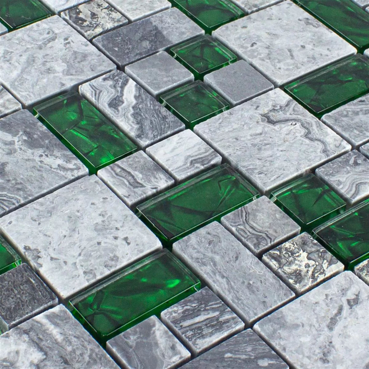 Glass Natural Stone Mosaic Tiles Sinop Grey Green 2 Mix