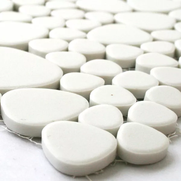 Ceramic Mosaic Tiles River Pebbles Optic Moorland Blanc Glossy Ceramic Mosaic Tiles River Pebbles Optic Moorland Blanc Glossy