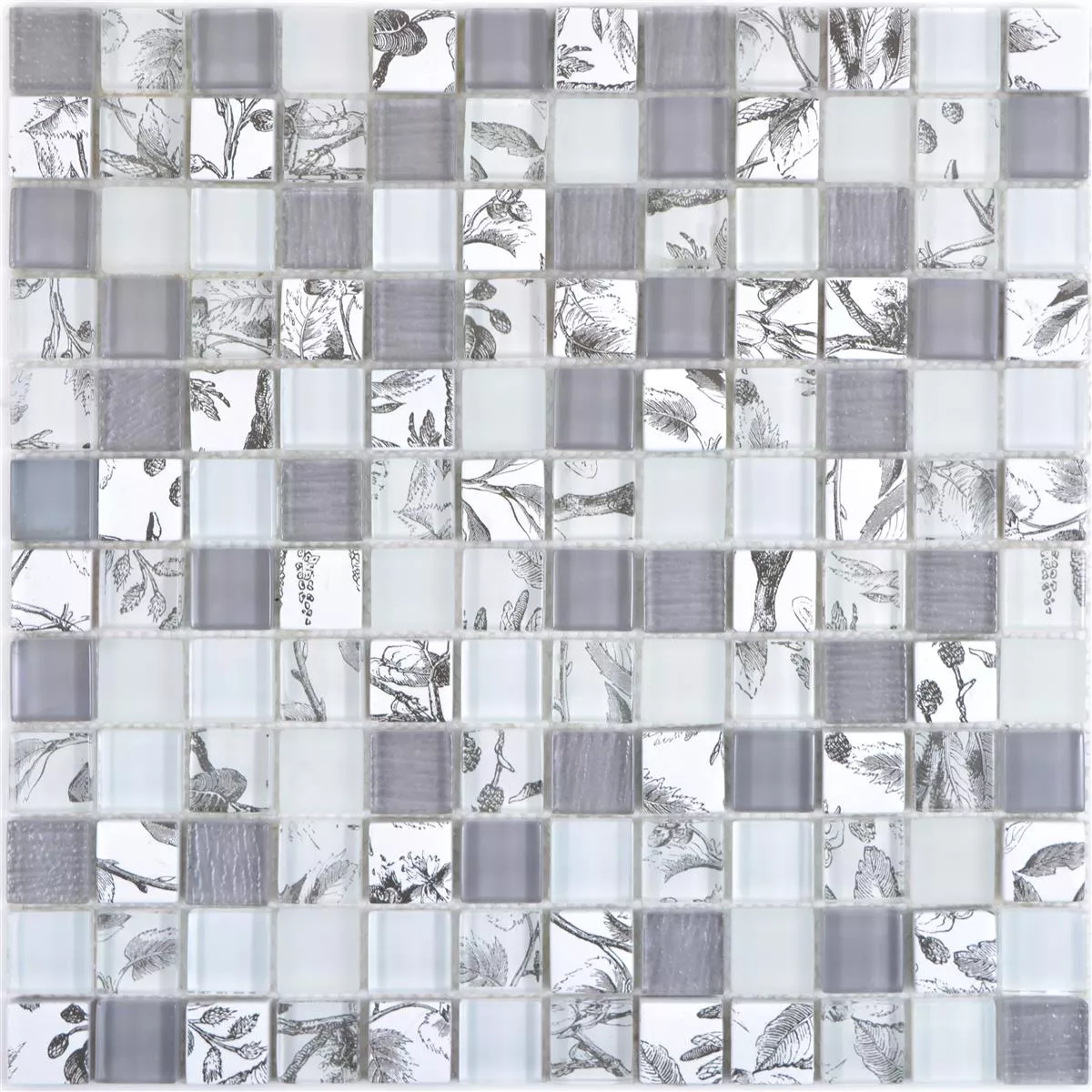 Glass Mosaic Tiles Cornelia Retro Optic White Grey