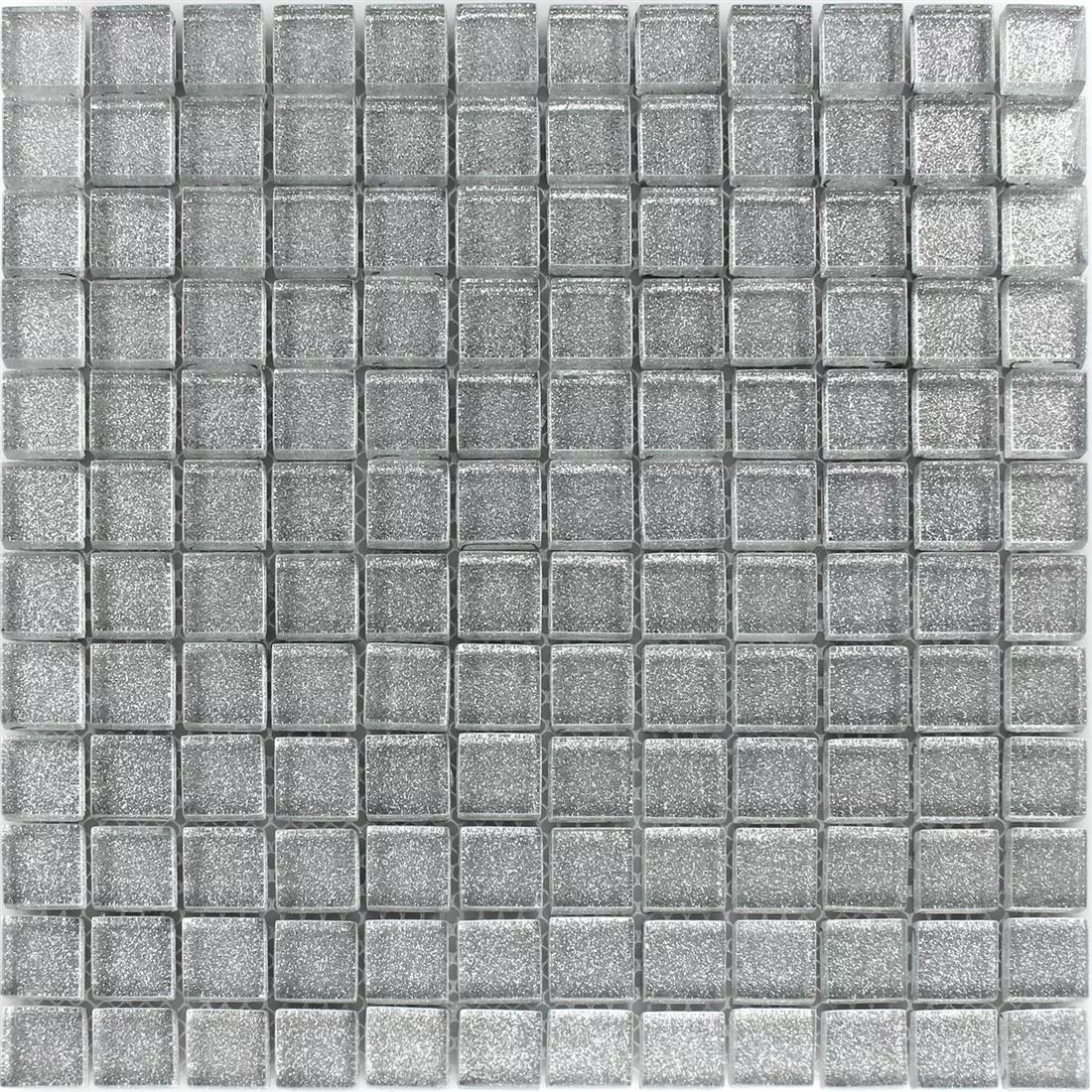 Mosaic Tiles Glass Silver Glitter 23x23x8mm