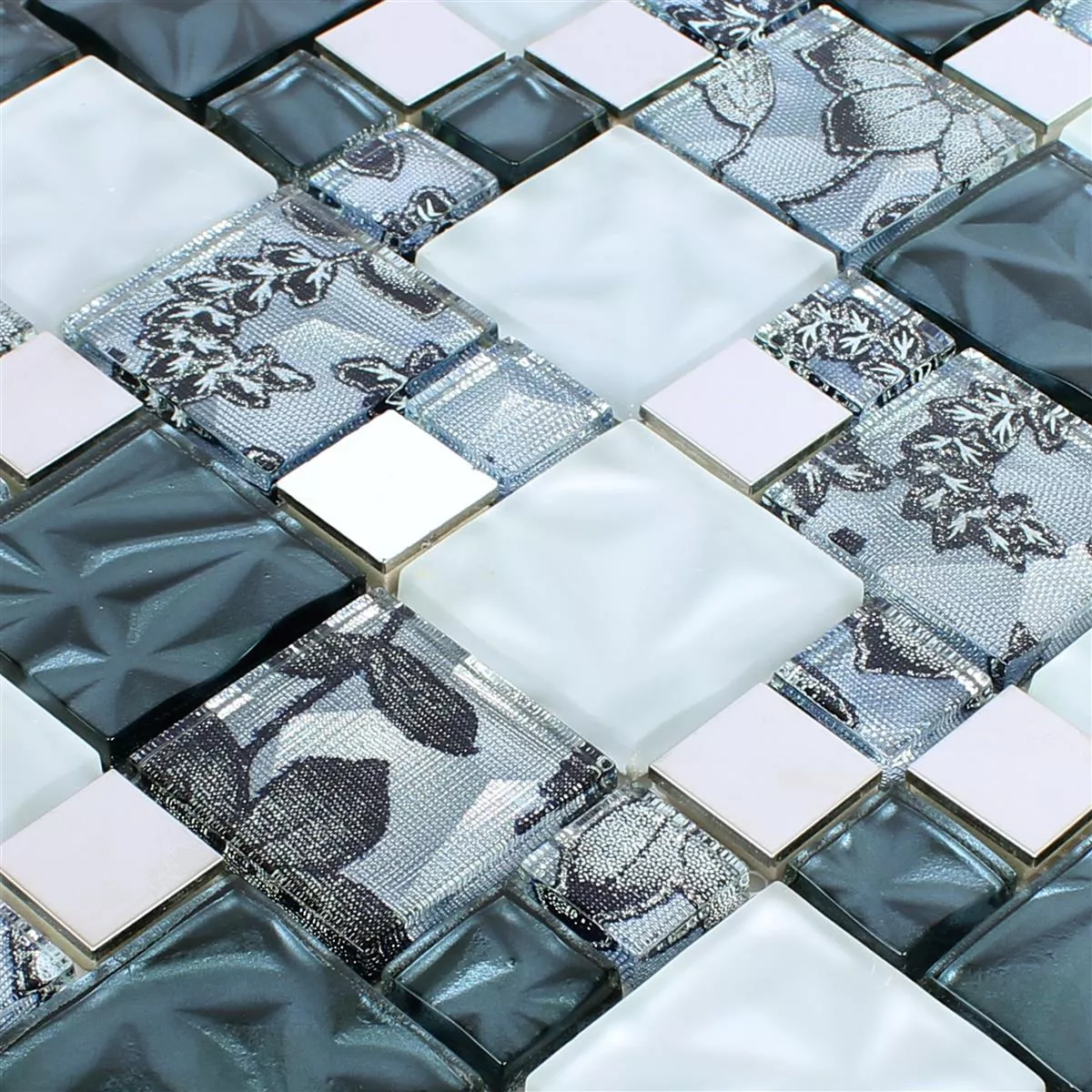 Sample Glas Metall Stainless Steel Mosaic Tiles Zadar Grey Blue
